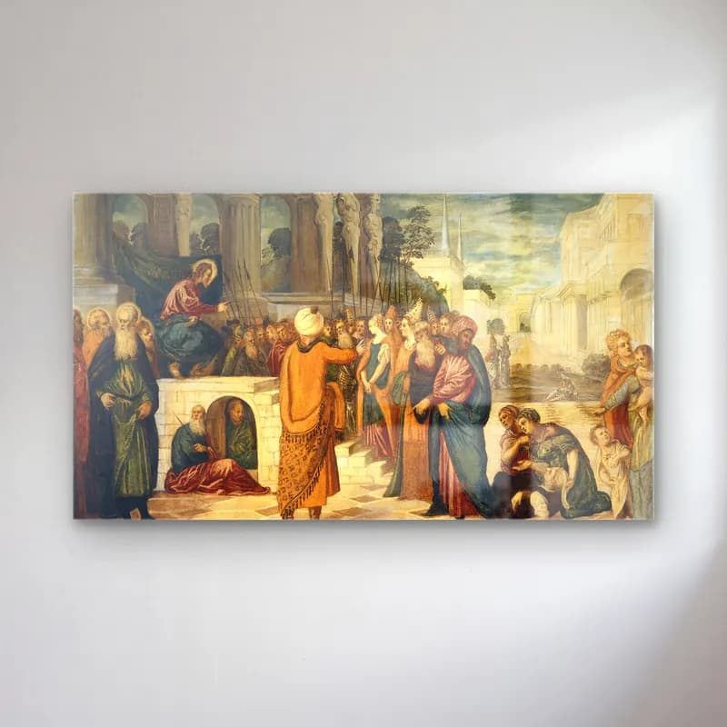 Jacopo Tintoretto – Christ and the Adulteress cam tablo — Jacopo Tintoretto – Christ and the Adulteress — yağlı boya dini sahne