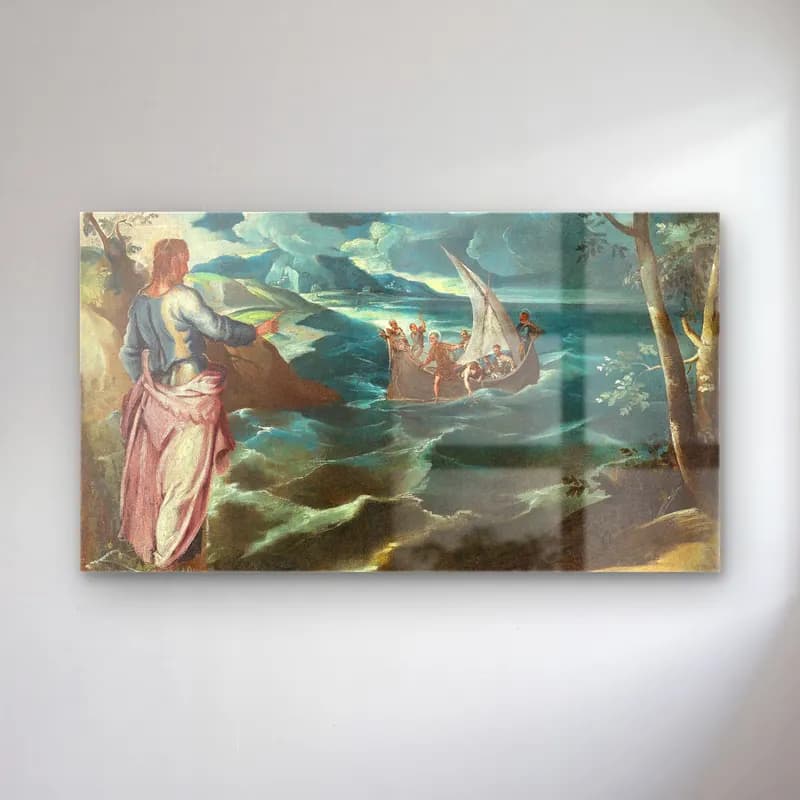 Jacopo Tintoretto – Christ at the Sea of Galilee cam tablo — Jacopo Tintoretto – Christ at the Sea of Galilee — yağlı boya fırtınalı denizde gemi