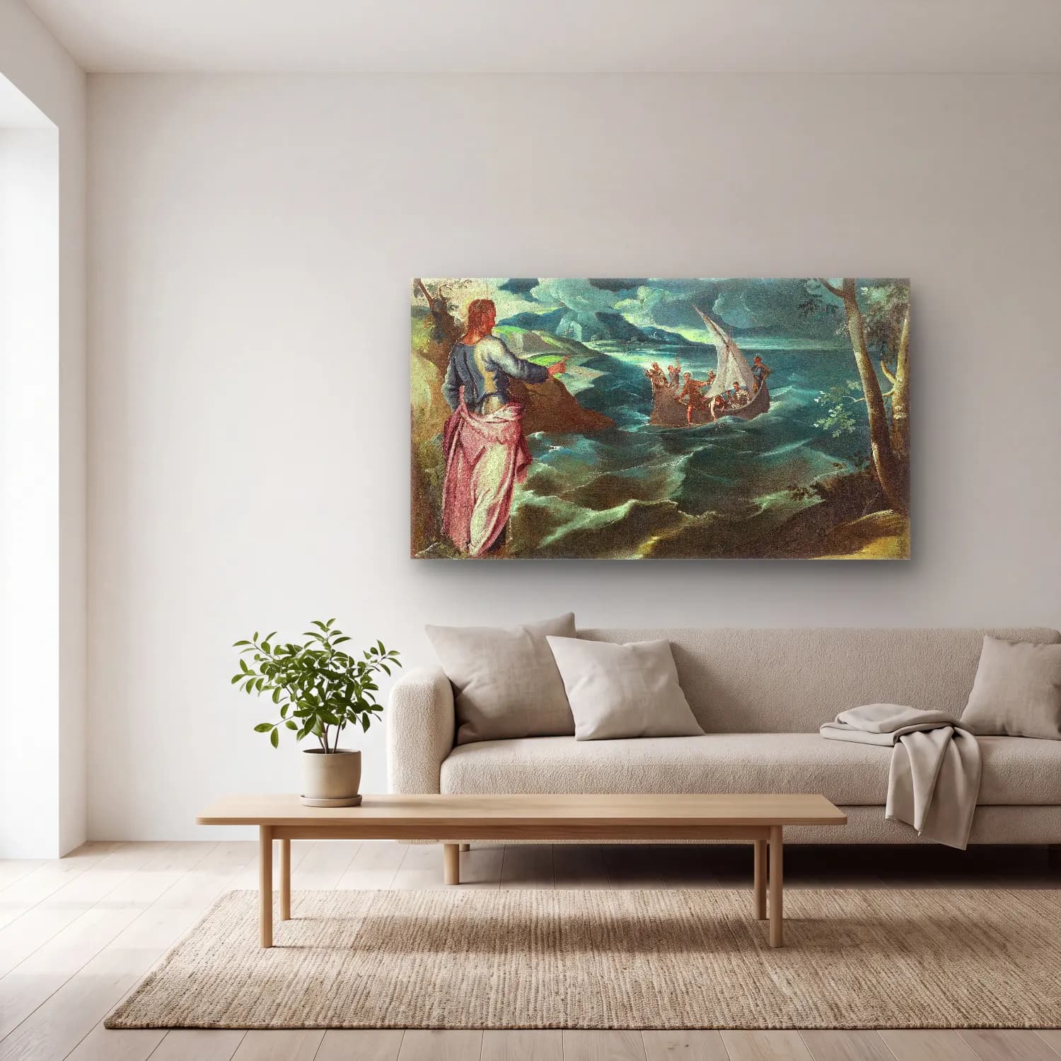 Jacopo Tintoretto – Christ at the Sea of Galilee cam tablo — açık renk salonda