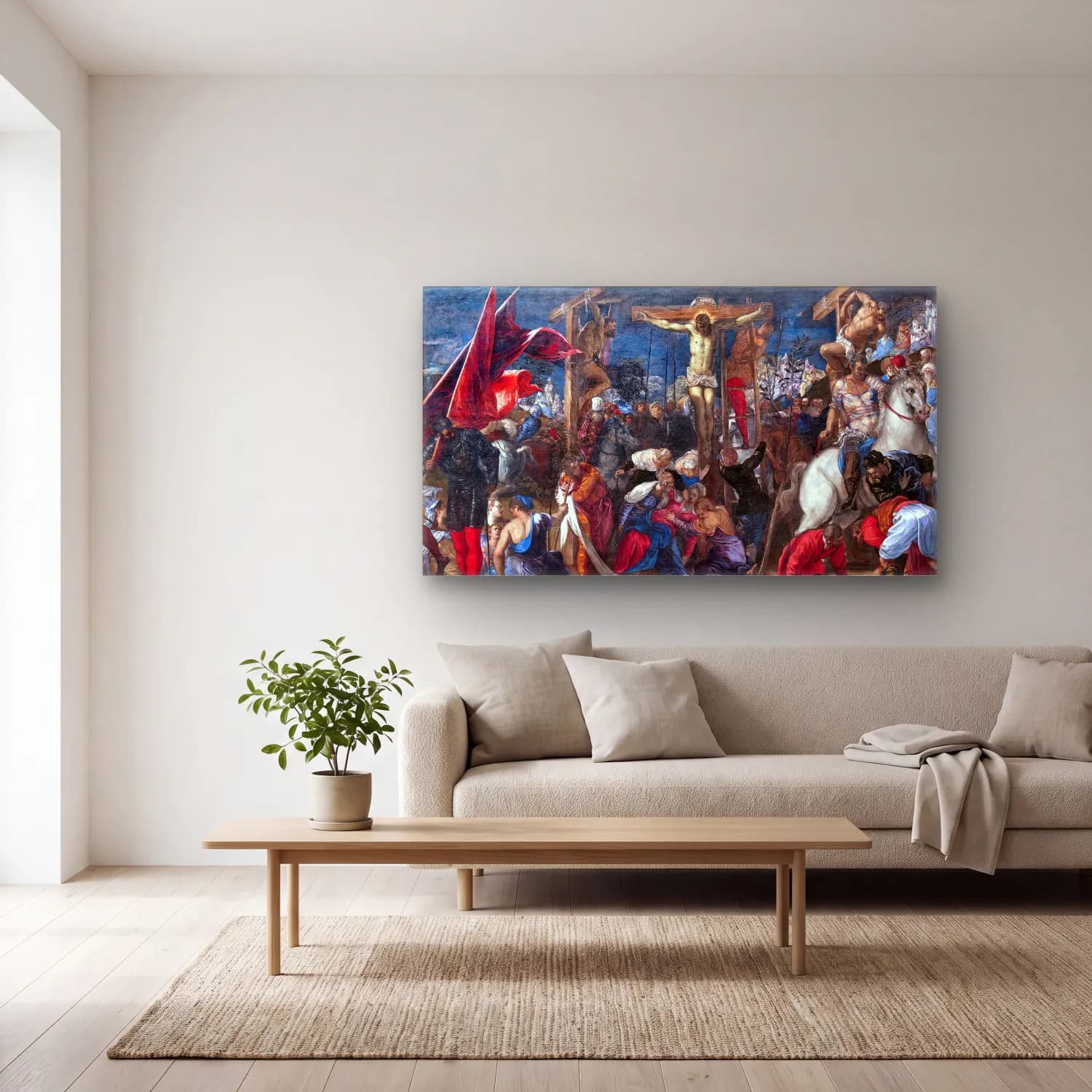 Jacopo Tintoretto – Crucifixion (oil on canvas) cam tablo — açık renk salonda