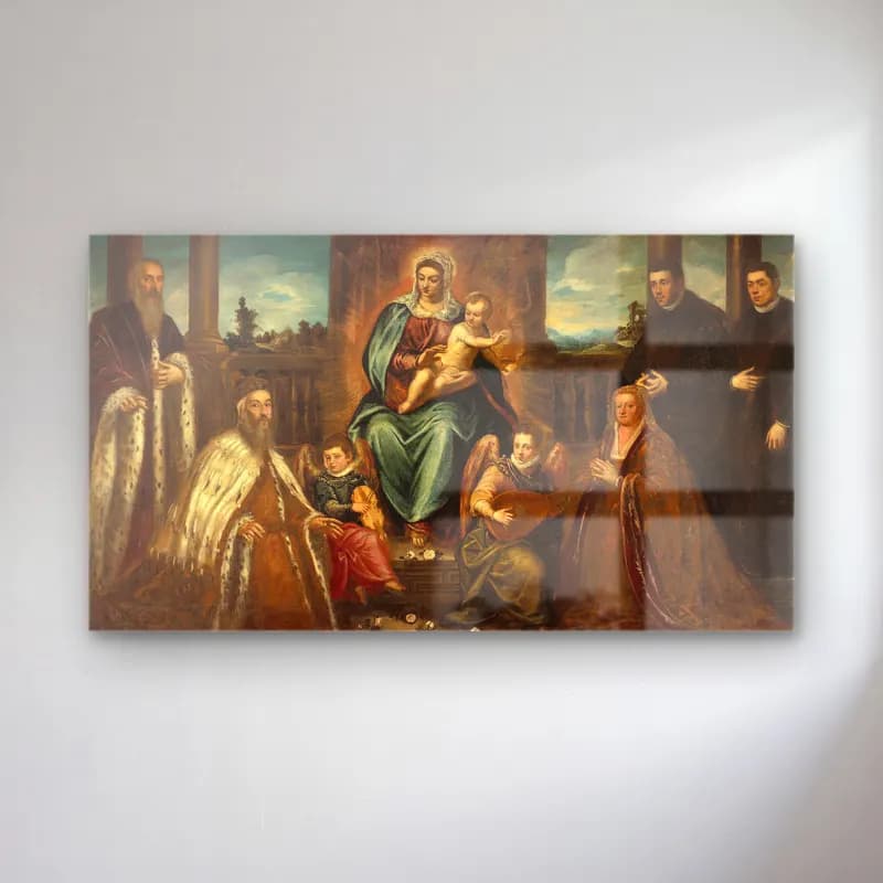 Jacopo Tintoretto – Doge Alvise Mocenigo and Family before the Madonna and Child cam tablo — Jacopo Tintoretto – Doge Alvise Mocenigo and Family before the Madonna and Child — yağlı boya dini sahne
