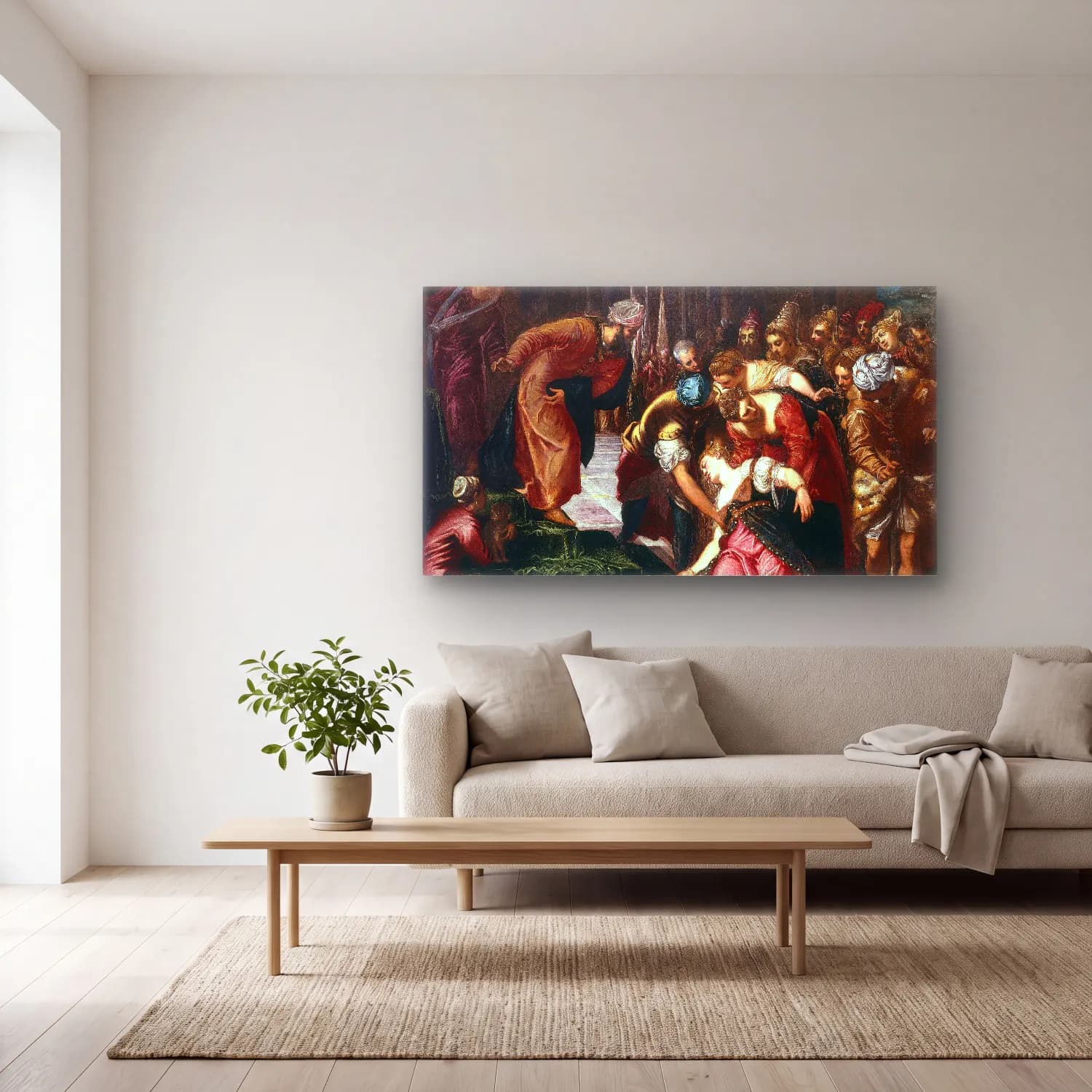 Jacopo Tintoretto – Esther before Ahasuerus cam tablo — açık renk salonda