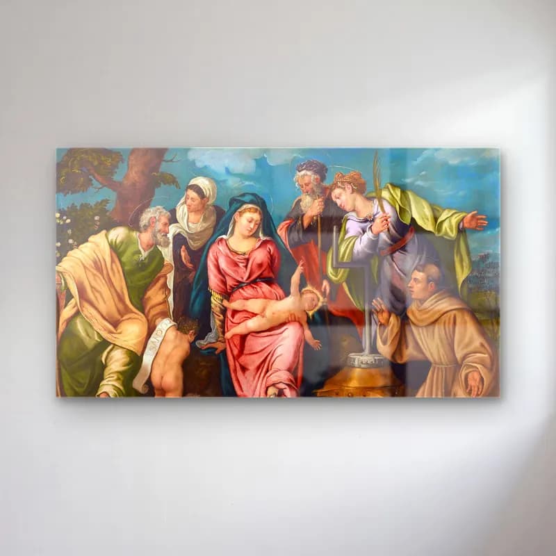 Jacopo Tintoretto – Holy Family with Saint John the Baptist, Zechariah, Francis… cam tablo — Jacopo Tintoretto – Holy Family with Saint John the Baptist, Zechariah, Francis… — yağlı boya dini sahne