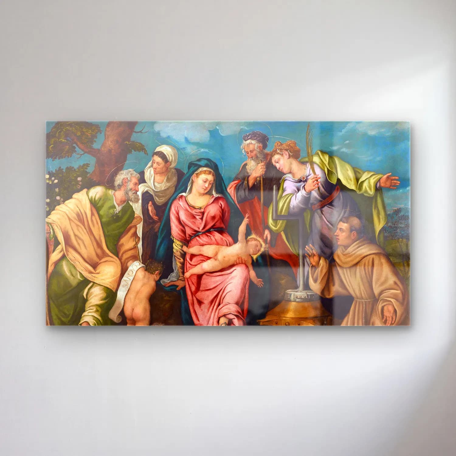 Jacopo Tintoretto – Holy Family with Saint John the Baptist, Zechariah, Francis… cam tablo — Jacopo Tintoretto – Holy Family with Saint John the Baptist, Zechariah, Francis… — yağlı boya dini sahne