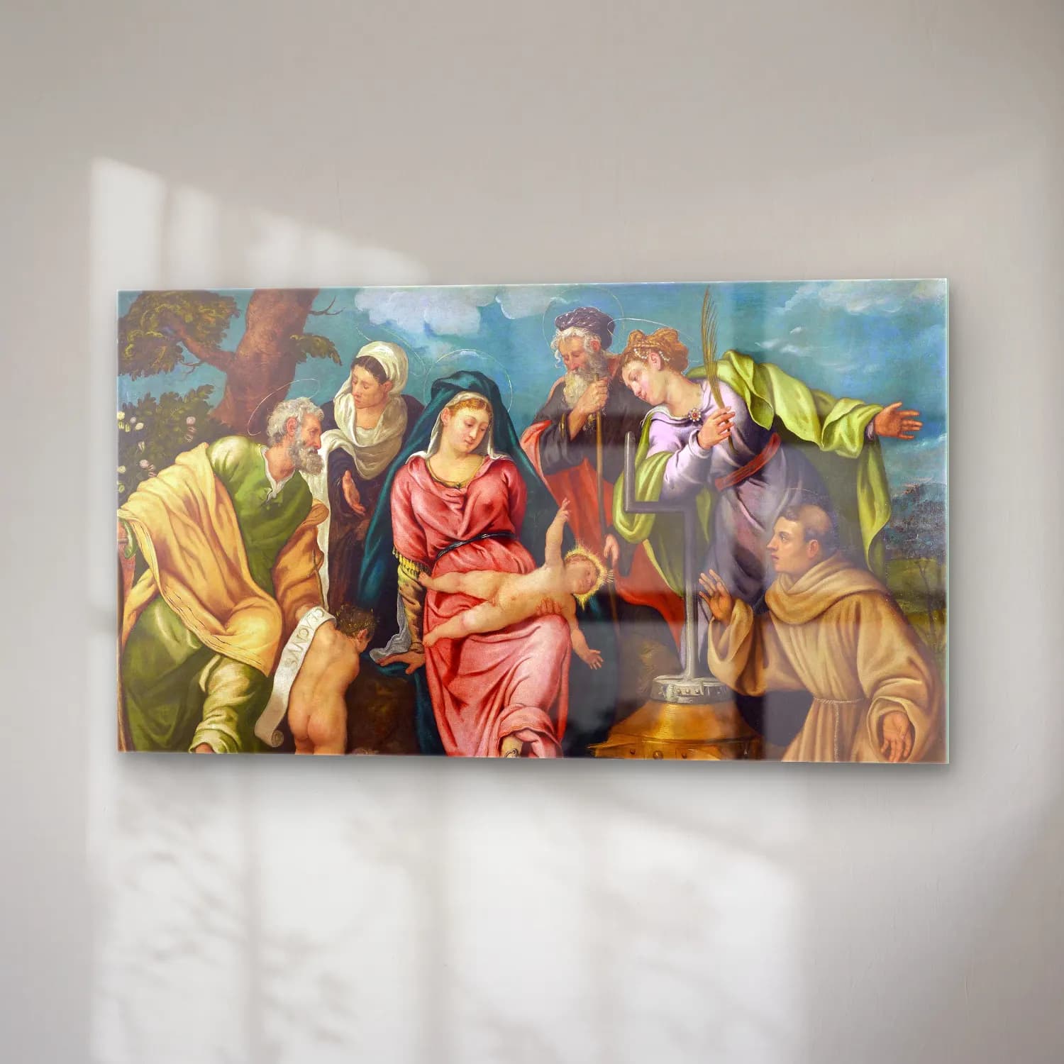 Jacopo Tintoretto – Holy Family with Saint John the Baptist, Zechariah, Francis… cam tablo — sağ açıdan görünüm