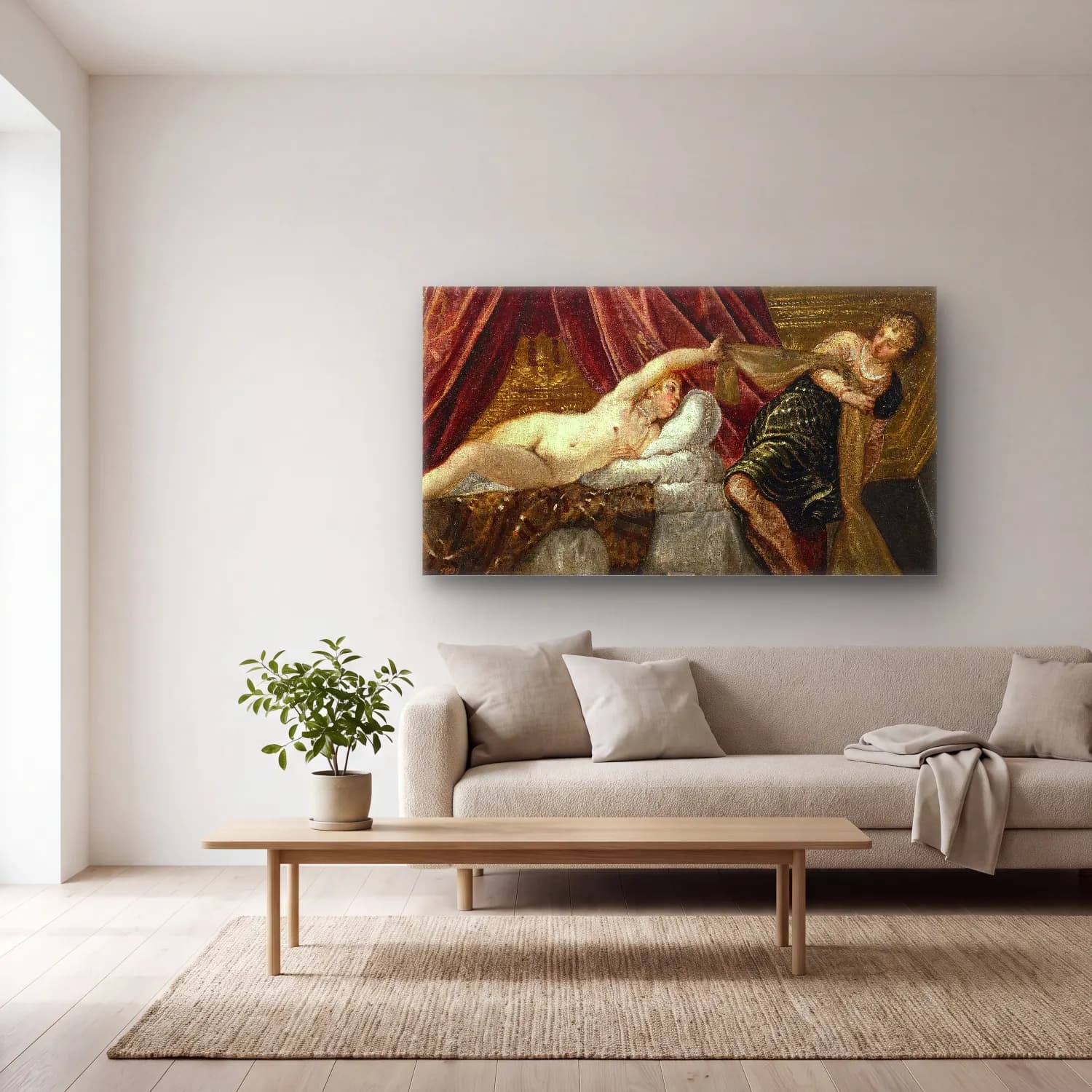 Jacopo Tintoretto – Joseph and Potiphar s Wife cam tablo — açık renk salonda