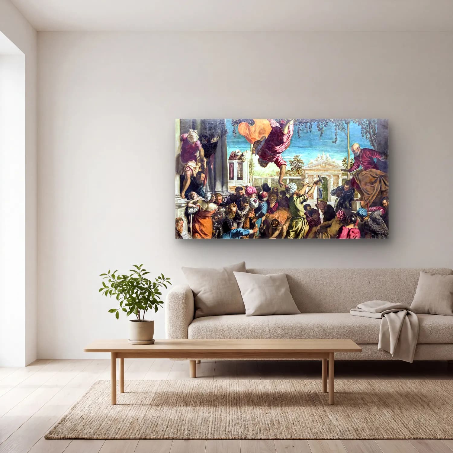Jacopo Tintoretto – Miracle of the Slave cam tablo — açık renk salonda