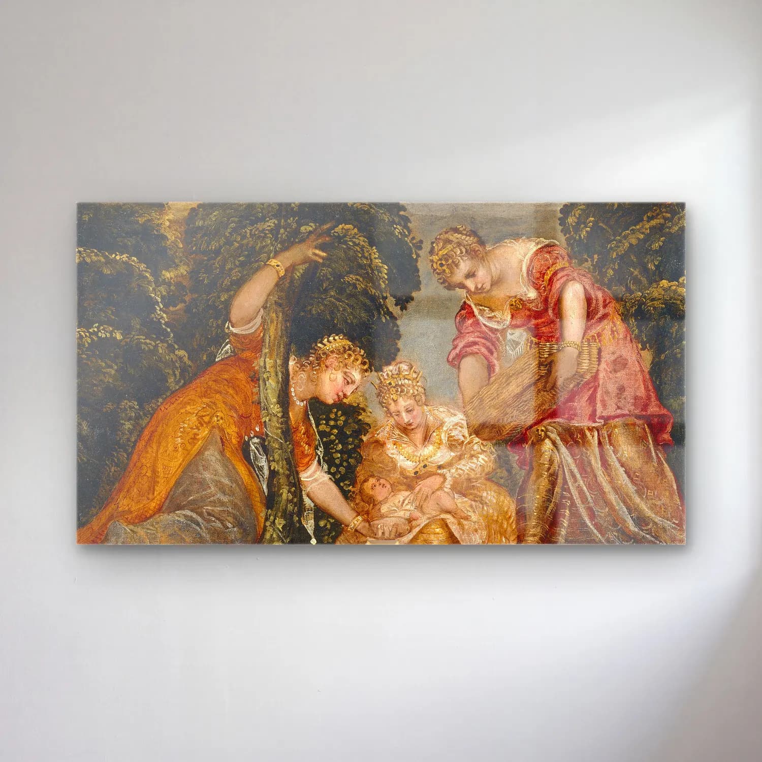 Jacopo Tintoretto – Moisés salvado de las aguas cam tablo — Jacopo Tintoretto – Moisés salvado de las aguas — yağlı boya mitolojik sahne