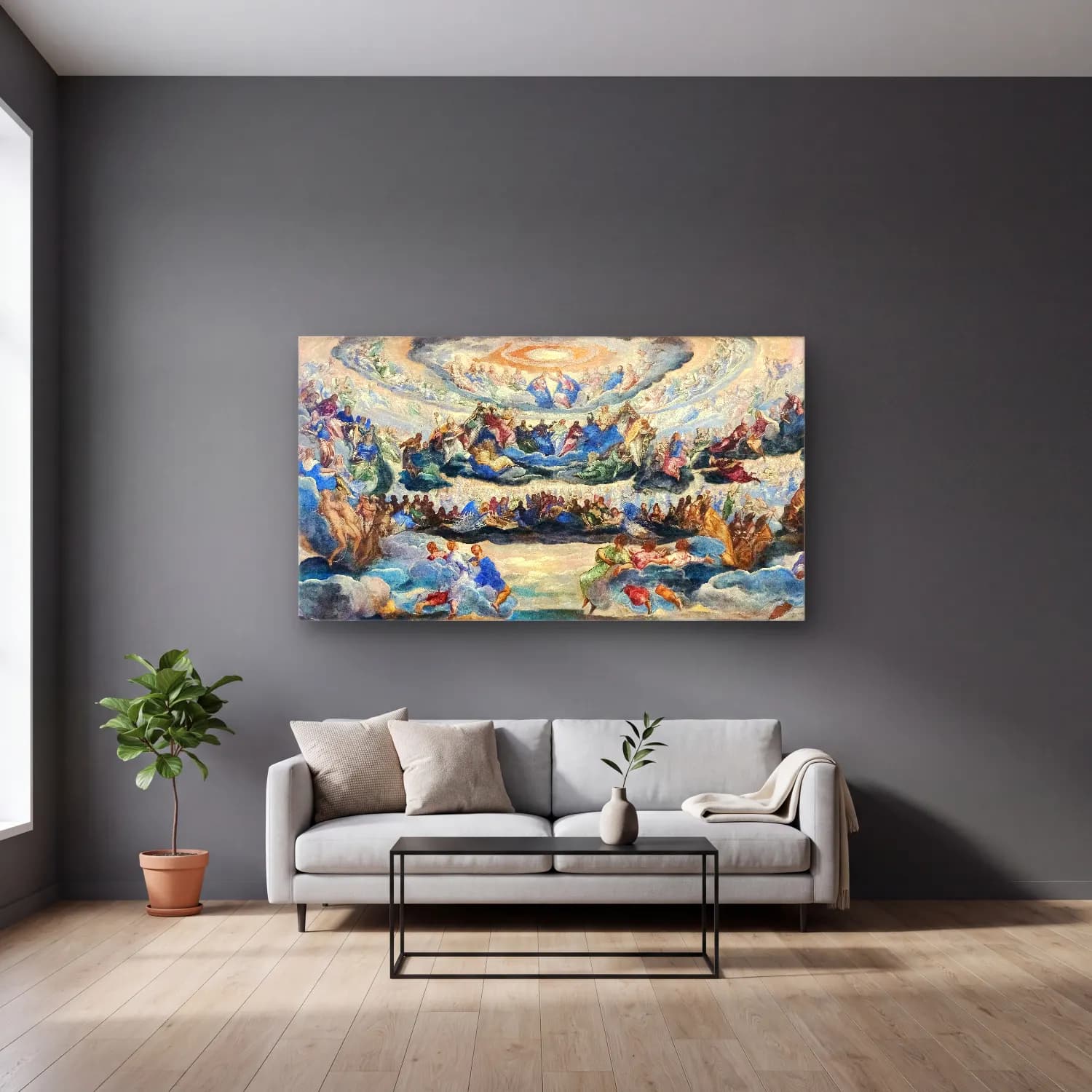 Jacopo Tintoretto – Paradise cam tablo — gri duvarlı salonda