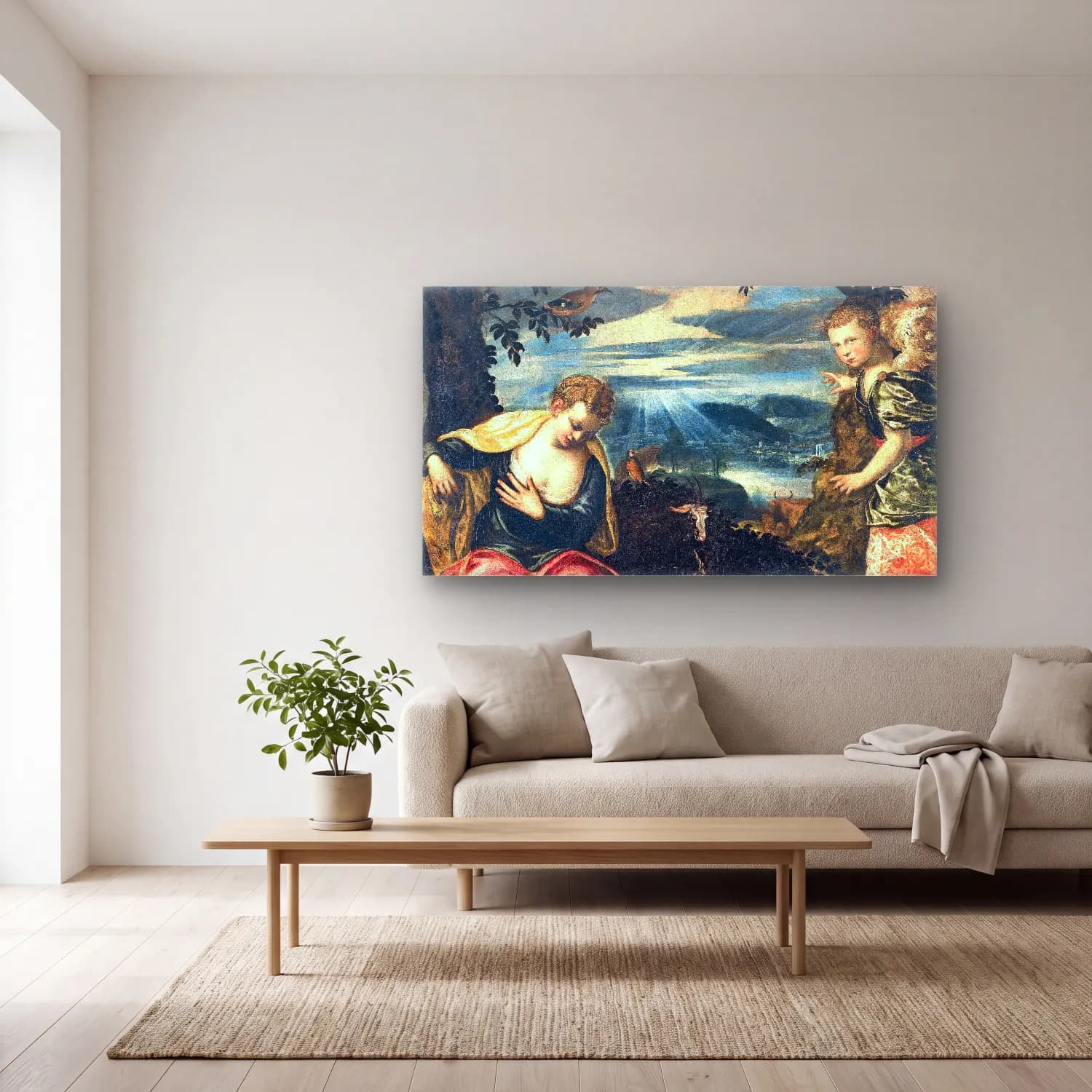 Jacopo Tintoretto – The Annunciation to Manoah s Wife cam tablo — açık renk salonda