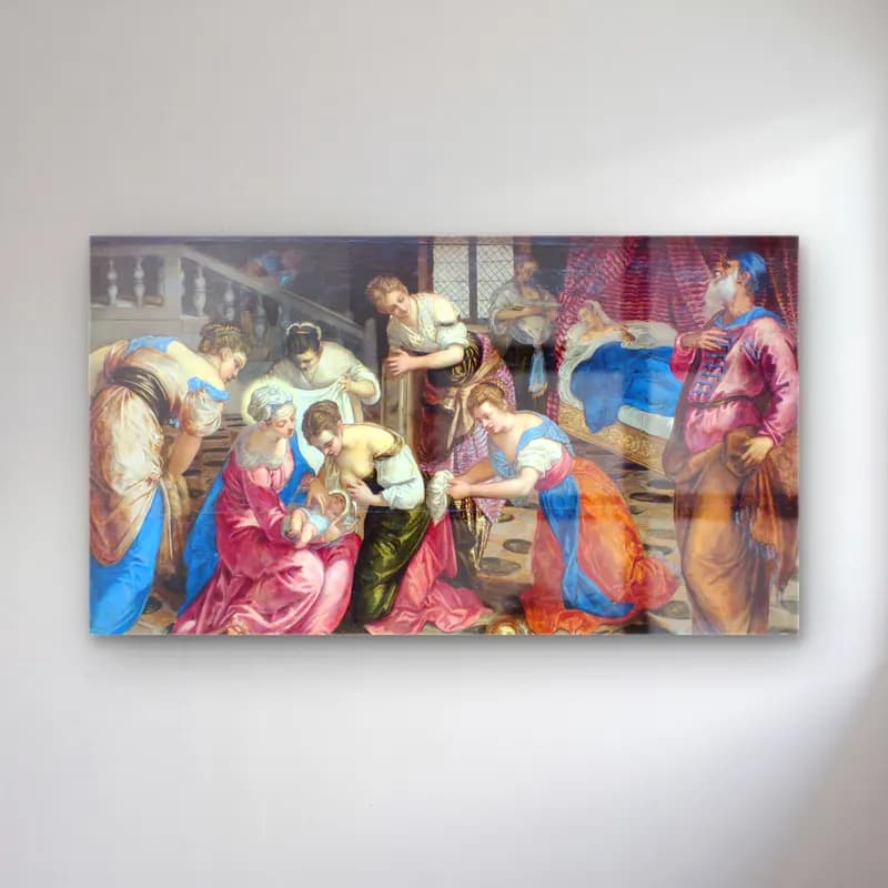 Jacopo Tintoretto – The Birth of John the Baptist cam tablo — Jacopo Tintoretto – The Birth of John the Baptist — yağlı boya dini sahne