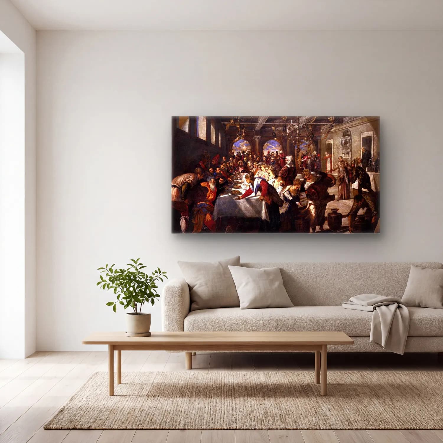 Jacopo Tintoretto – The Wedding at Cana cam tablo — açık renk salonda