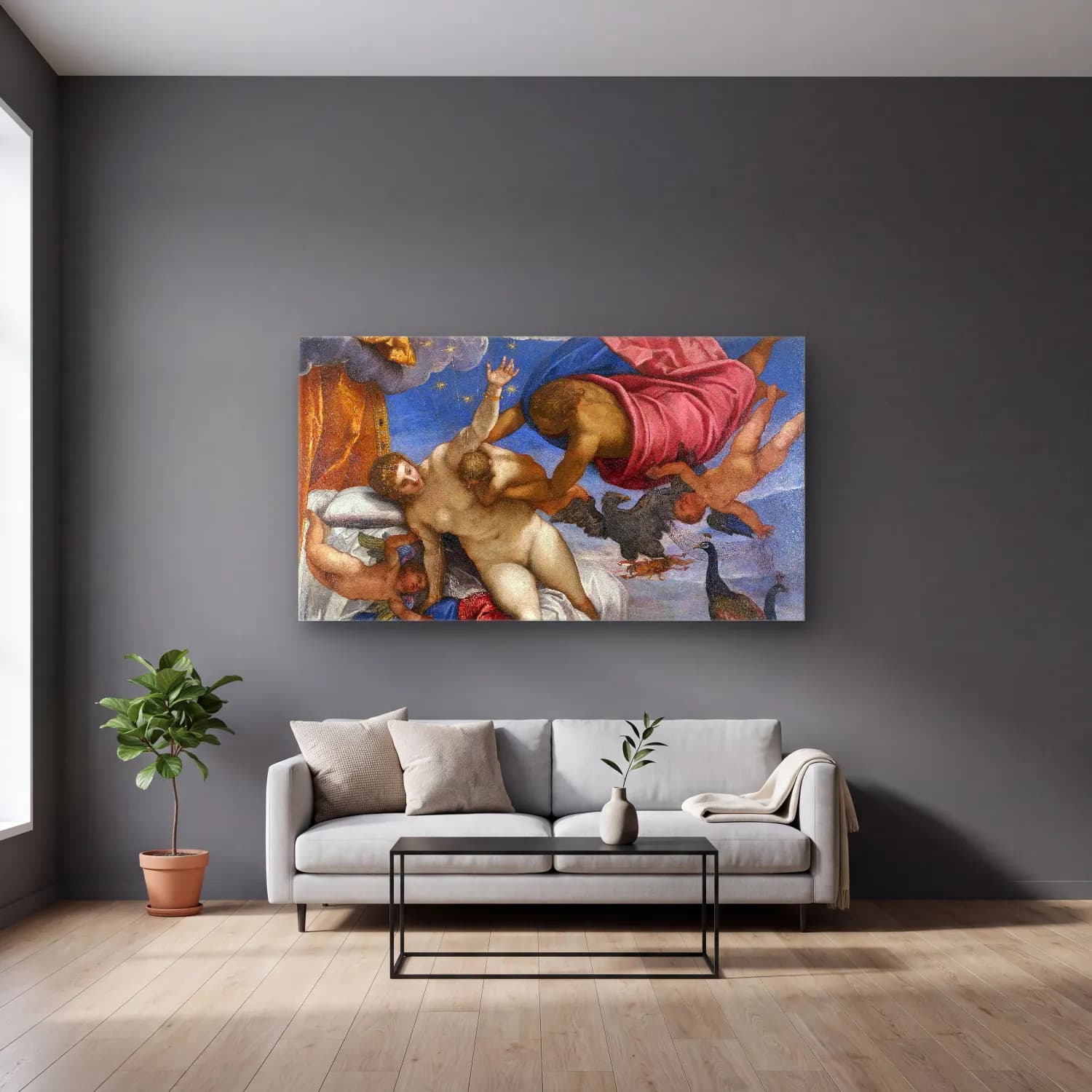 Jacopo Tintoretto – The origin of the Milky Way cam tablo — gri duvarlı salonda