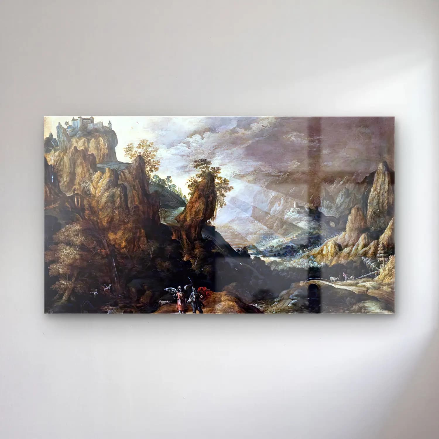 Kerstiaen de Keuninck – Landscape with Tobias and the Angel cam tablo — Kerstiaen de Keuninck – Landscape with Tobias and the Angel — yağlı boya dağ manzarası