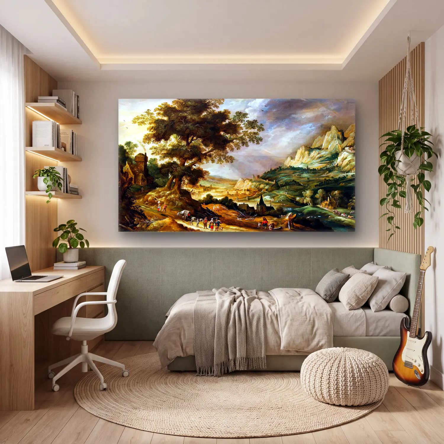 Kerstiaen de Keuninck – Mountainous Landscape with Travellers cam tablo — genç odasında