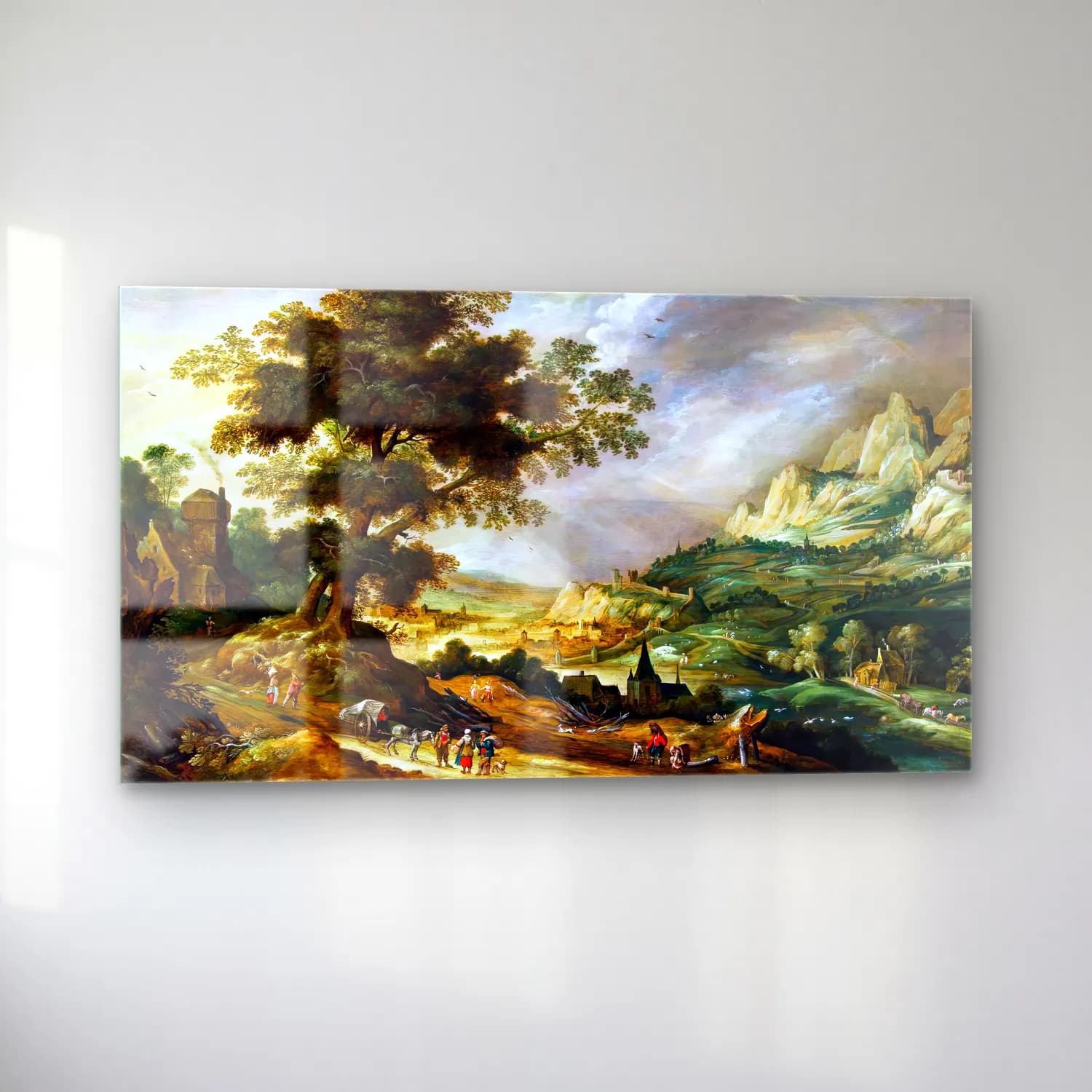 Kerstiaen de Keuninck – Mountainous Landscape with Travellers cam tablo — sol açıdan görünüm