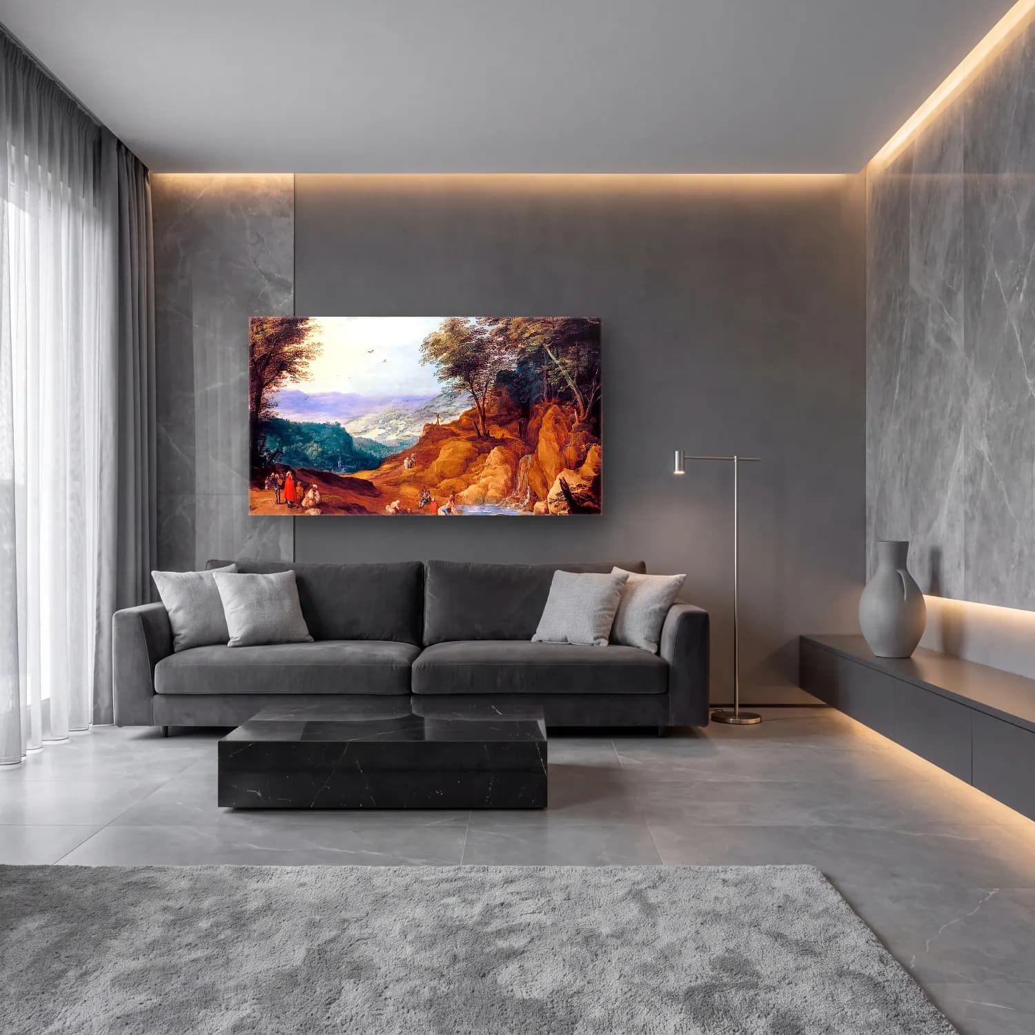 Joos de Momper – Extensive Mountainous Landscape cam tablo — lüks salon duvarında