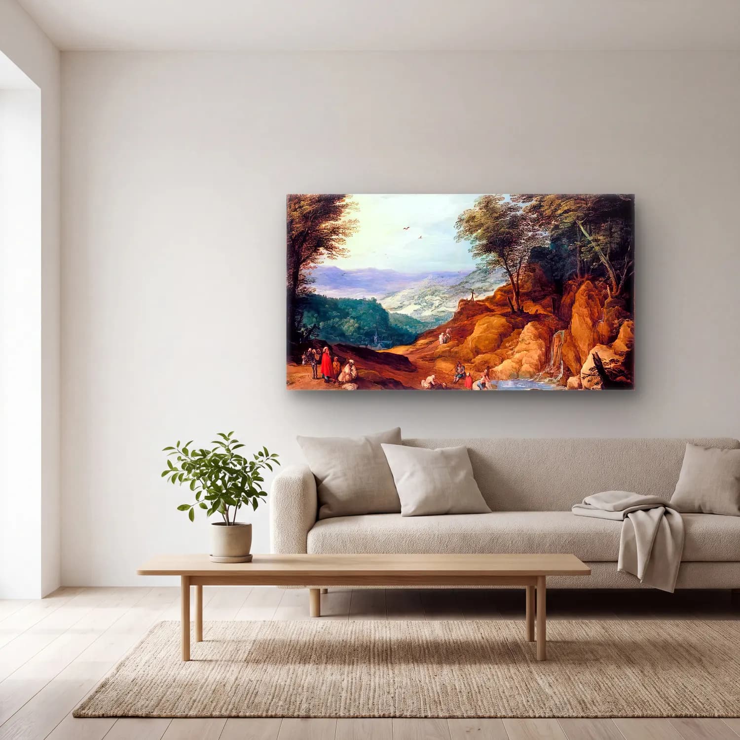 Joos de Momper – Extensive Mountainous Landscape cam tablo — açık renk salonda