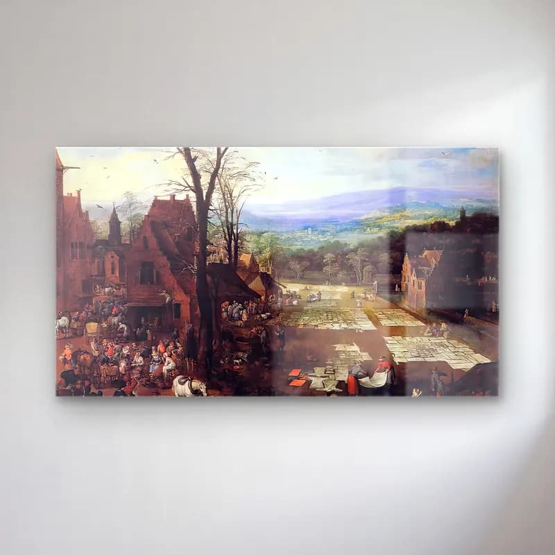 Joos de Momper – Flemish Market and Washing Place cam tablo — Joos de Momper – Flemish Market and Washing Place — suluboya çiçek pazarı
