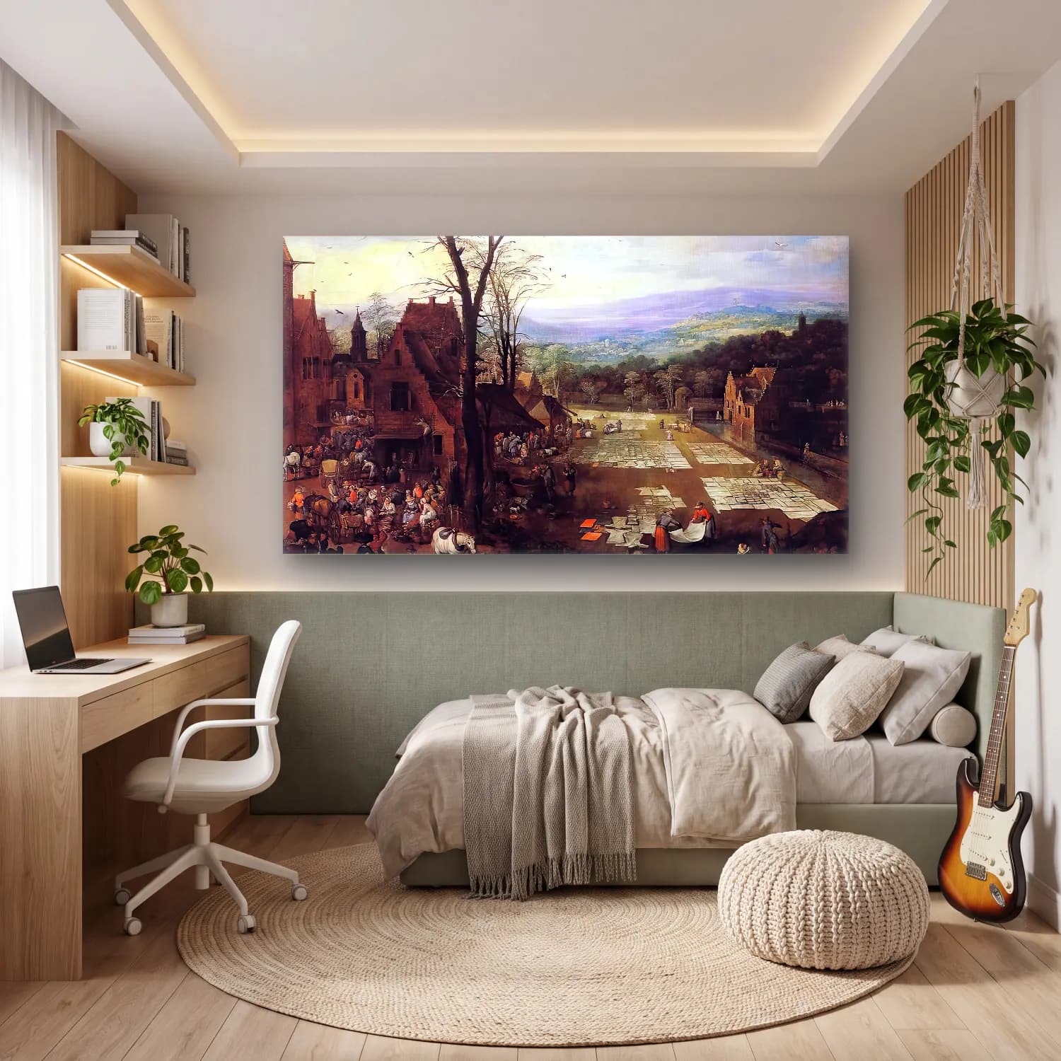 Joos de Momper – Flemish Market and Washing Place cam tablo — genç odasında
