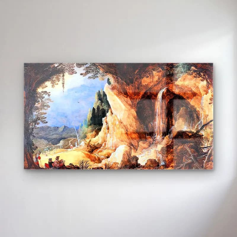 Joos de Momper – Landscape with Grotto cam tablo — Joos de Momper – Landscape with Grotto — suluboya şelale