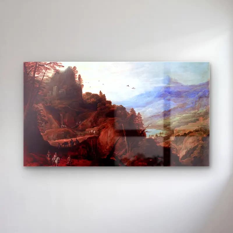 Joos de Momper – Landscape with a Mountain Pass cam tablo — Joos de Momper – Landscape with a Mountain Pass — yağlı boya dağ manzarası