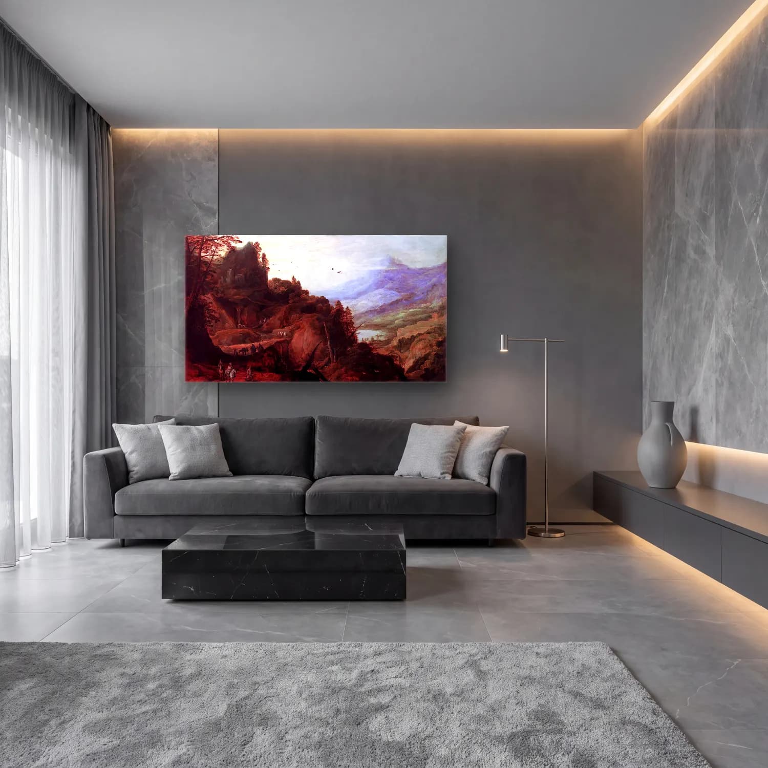 Joos de Momper – Landscape with a Mountain Pass cam tablo — lüks salon duvarında