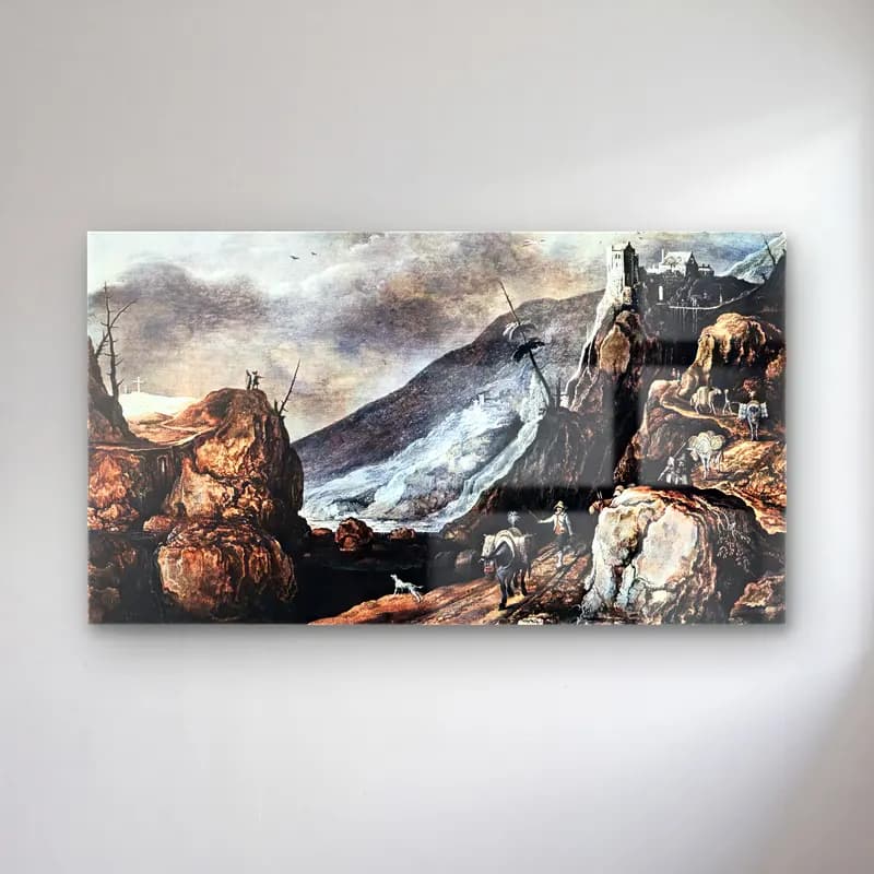 Joos de Momper – Landscape with the Temptation of Christ cam tablo — Joos de Momper – Landscape with the Temptation of Christ — vintage dağ manzarası