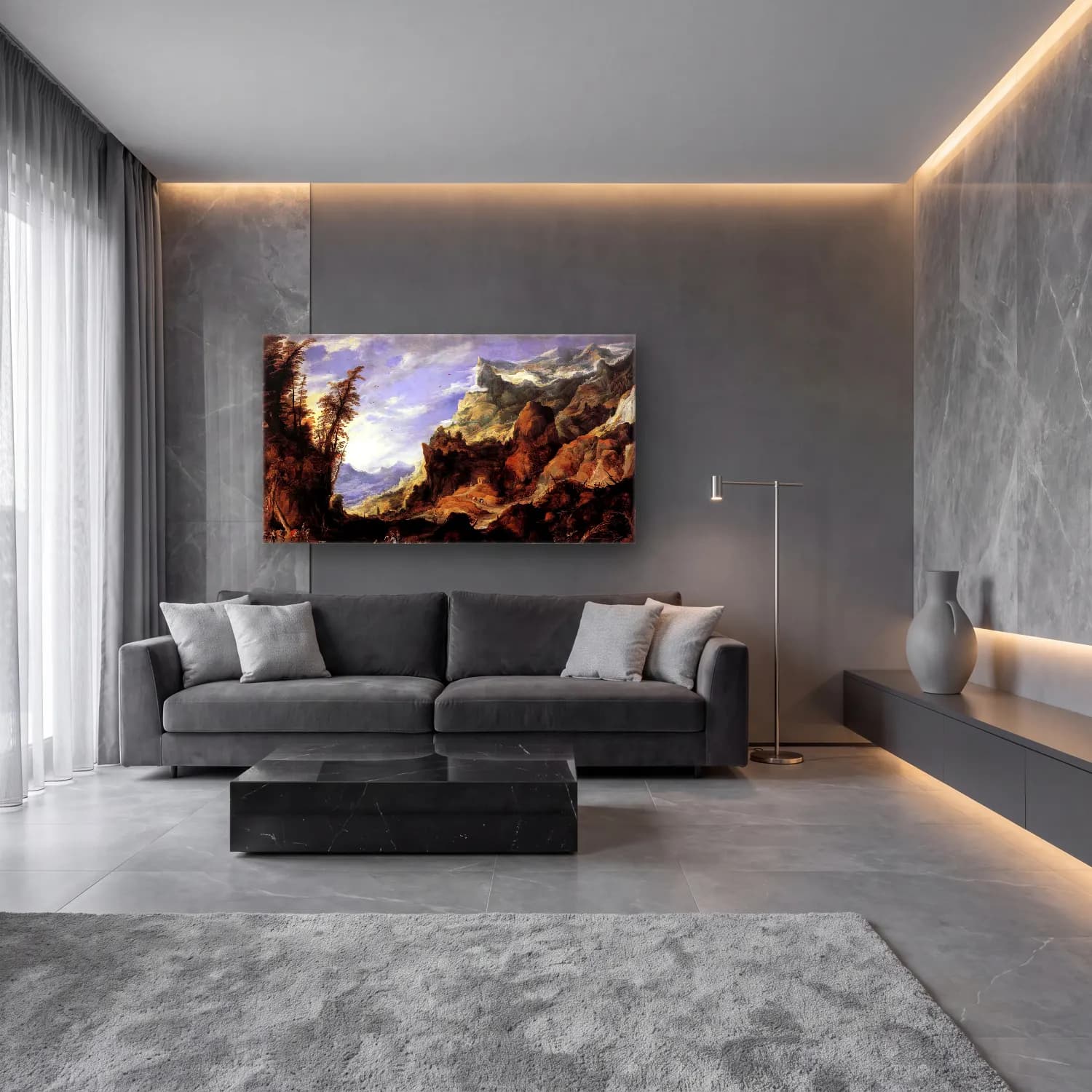 Joos de Momper – Large Mountain Landscape cam tablo — lüks salon duvarında