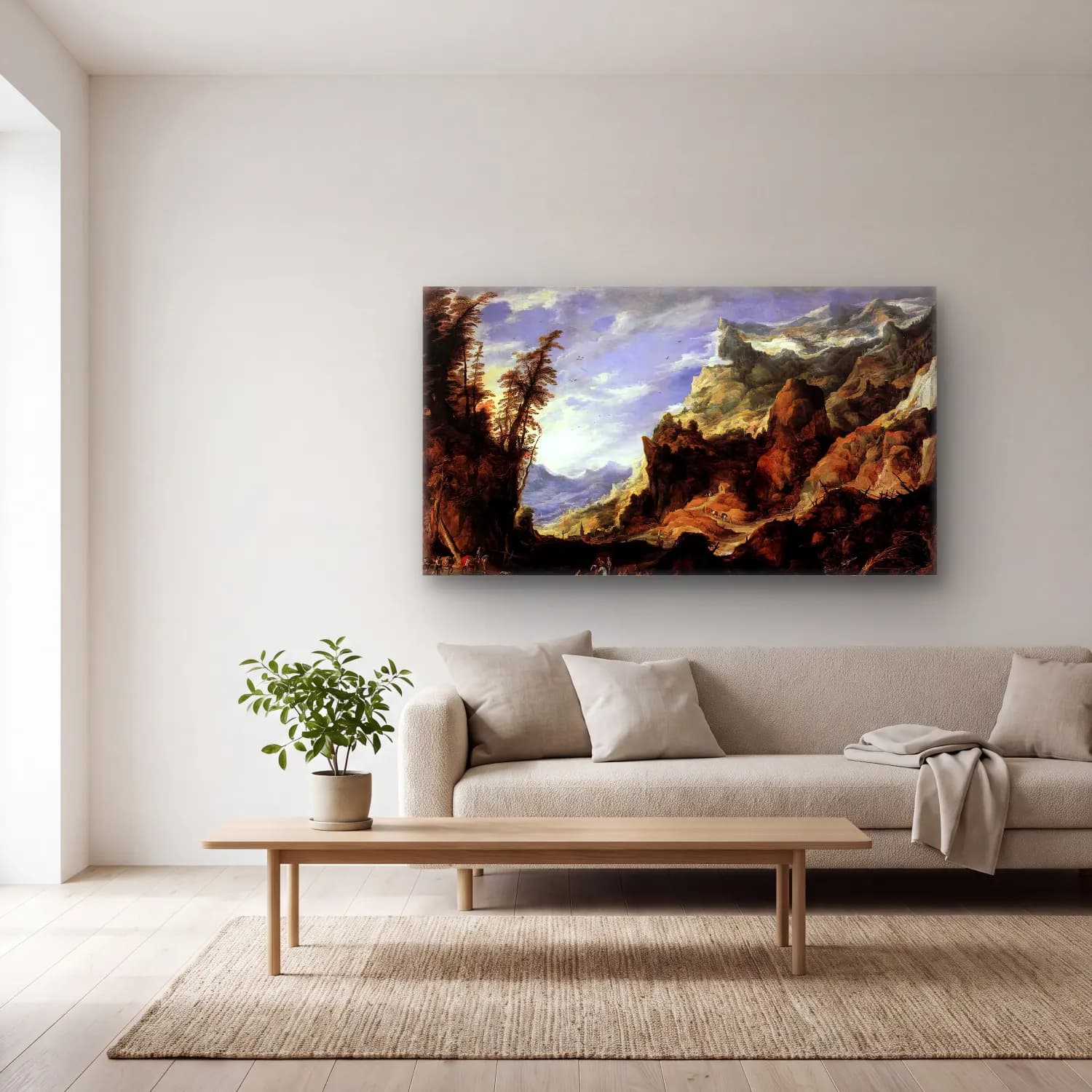 Joos de Momper – Large Mountain Landscape cam tablo — açık renk salonda