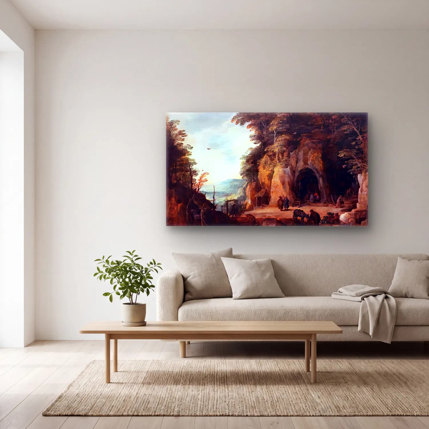 Joos de Momper – Monk s Hermitage in a Cave cam tablo — açık renk salonda