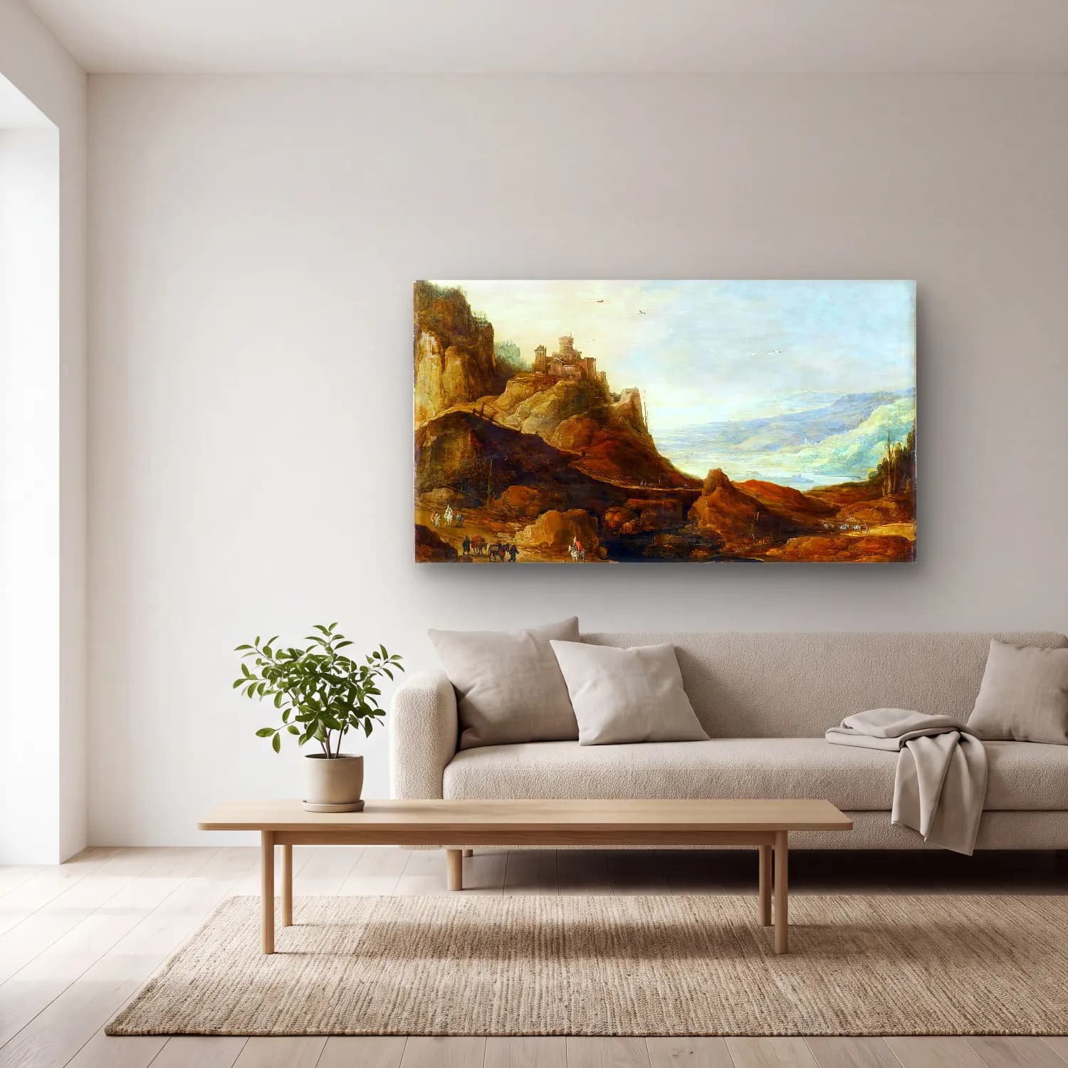 Joos de Momper – Mountain Landscape with Castle cam tablo — açık renk salonda
