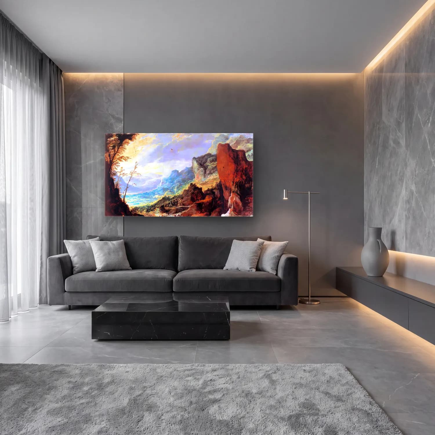 Joos de Momper – Mountain Landscape – Sarı Tonlar cam tablo — lüks salon duvarında
