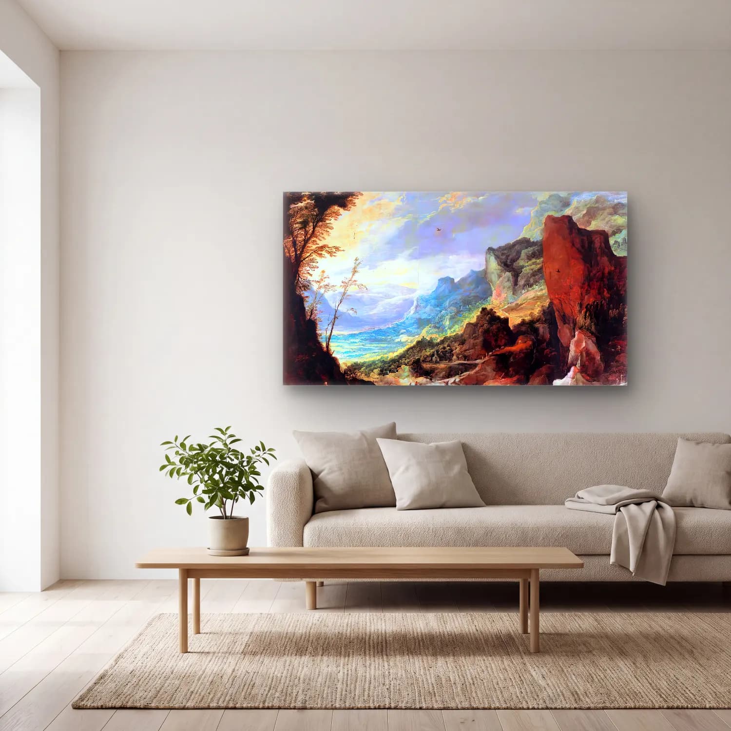 Joos de Momper – Mountain Landscape – Sarı Tonlar cam tablo — açık renk salonda