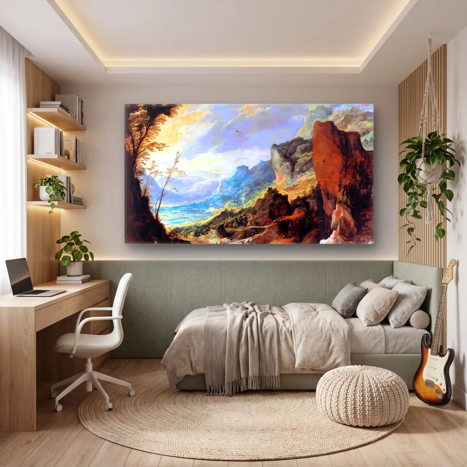 Joos de Momper – Mountain Landscape – Sarı Tonlar cam tablo — genç odasında
