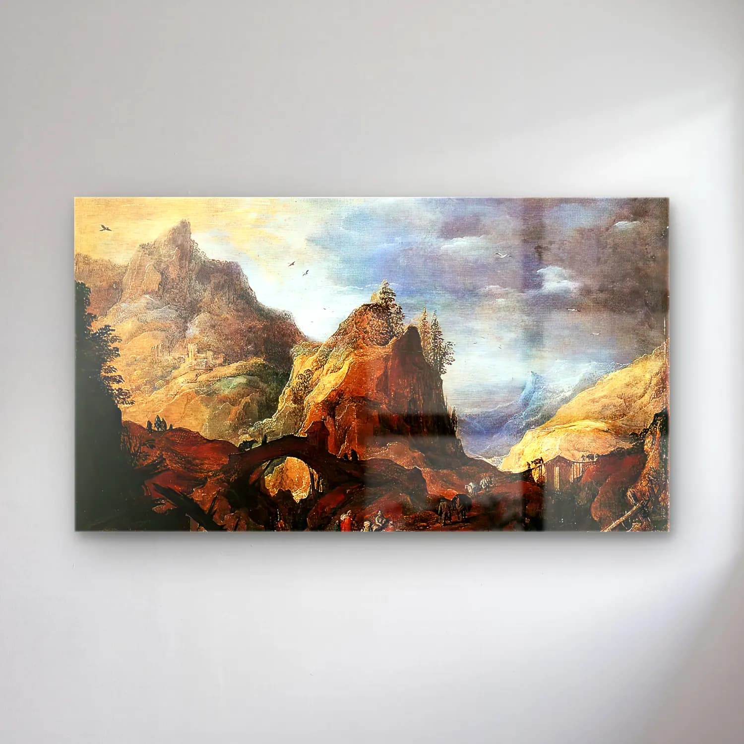 Joos de Momper – Mountain Scene with Bridges cam tablo — Joos de Momper – Mountain Scene with Bridges — yağlı boya dağ manzarası