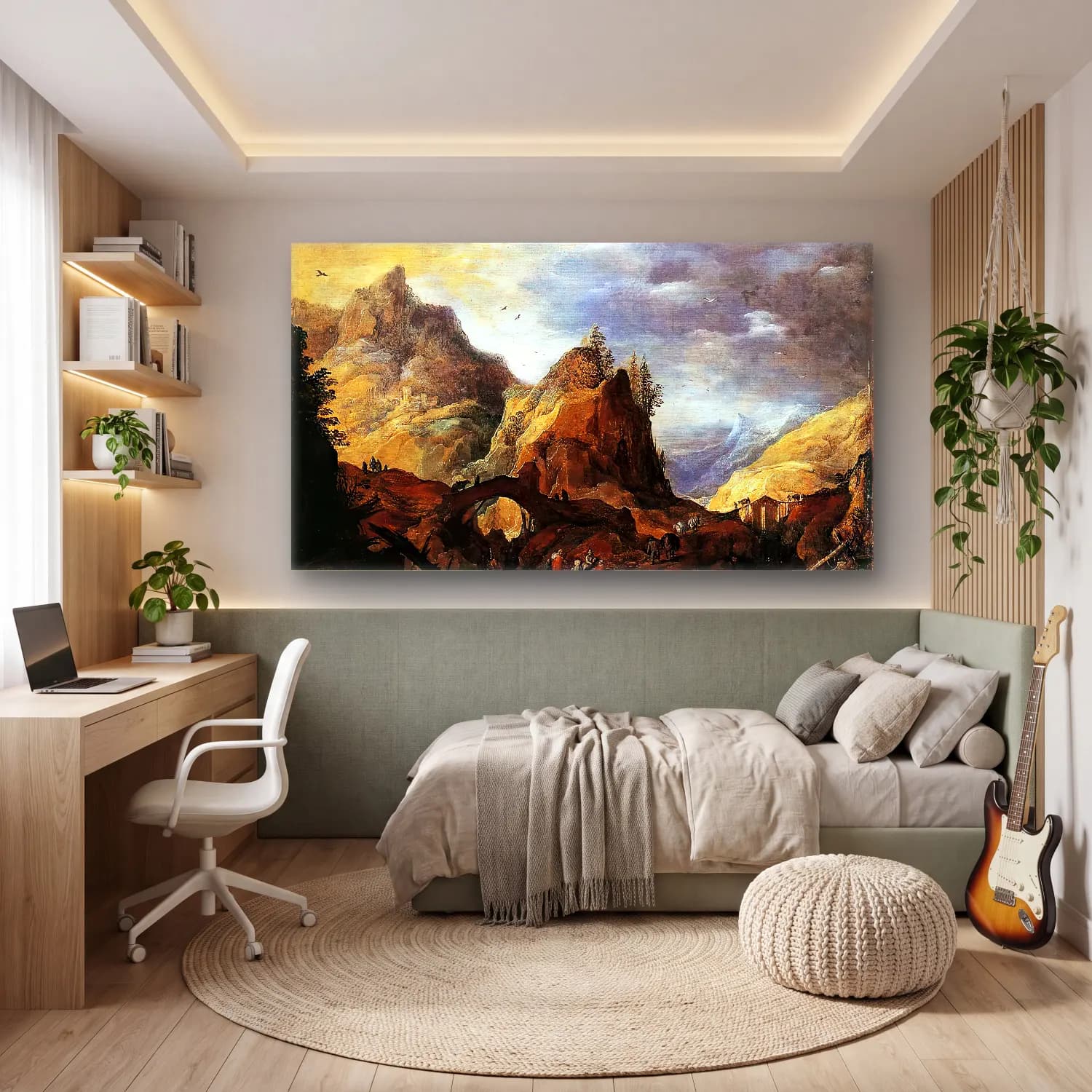 Joos de Momper – Mountain Scene with Bridges cam tablo — genç odasında