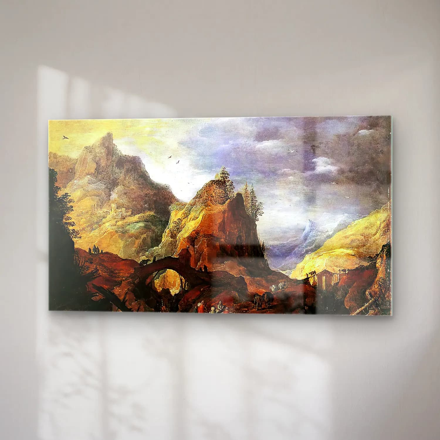 Joos de Momper – Mountain Scene with Bridges cam tablo — sağ açıdan görünüm