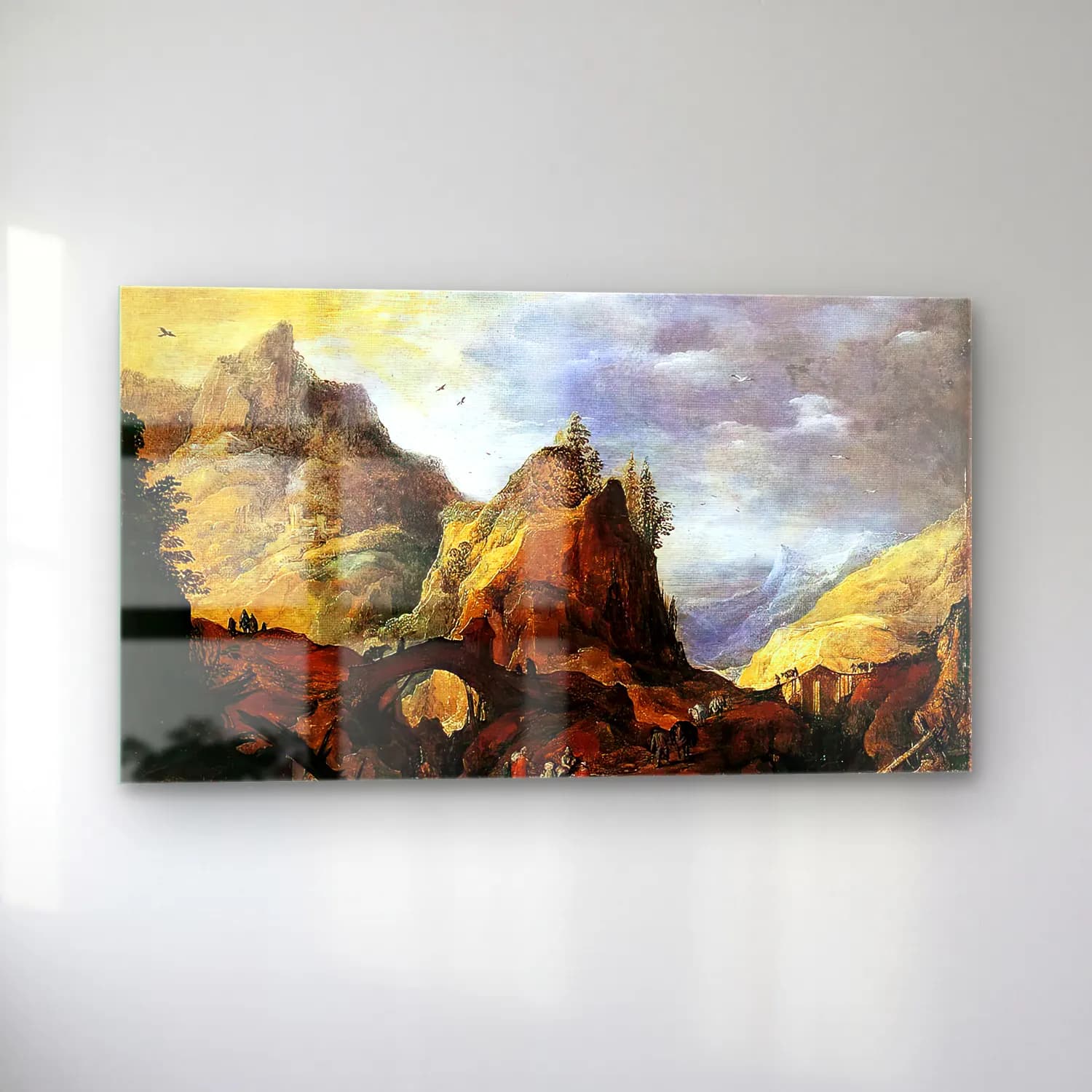 Joos de Momper – Mountain Scene with Bridges cam tablo — sol açıdan görünüm
