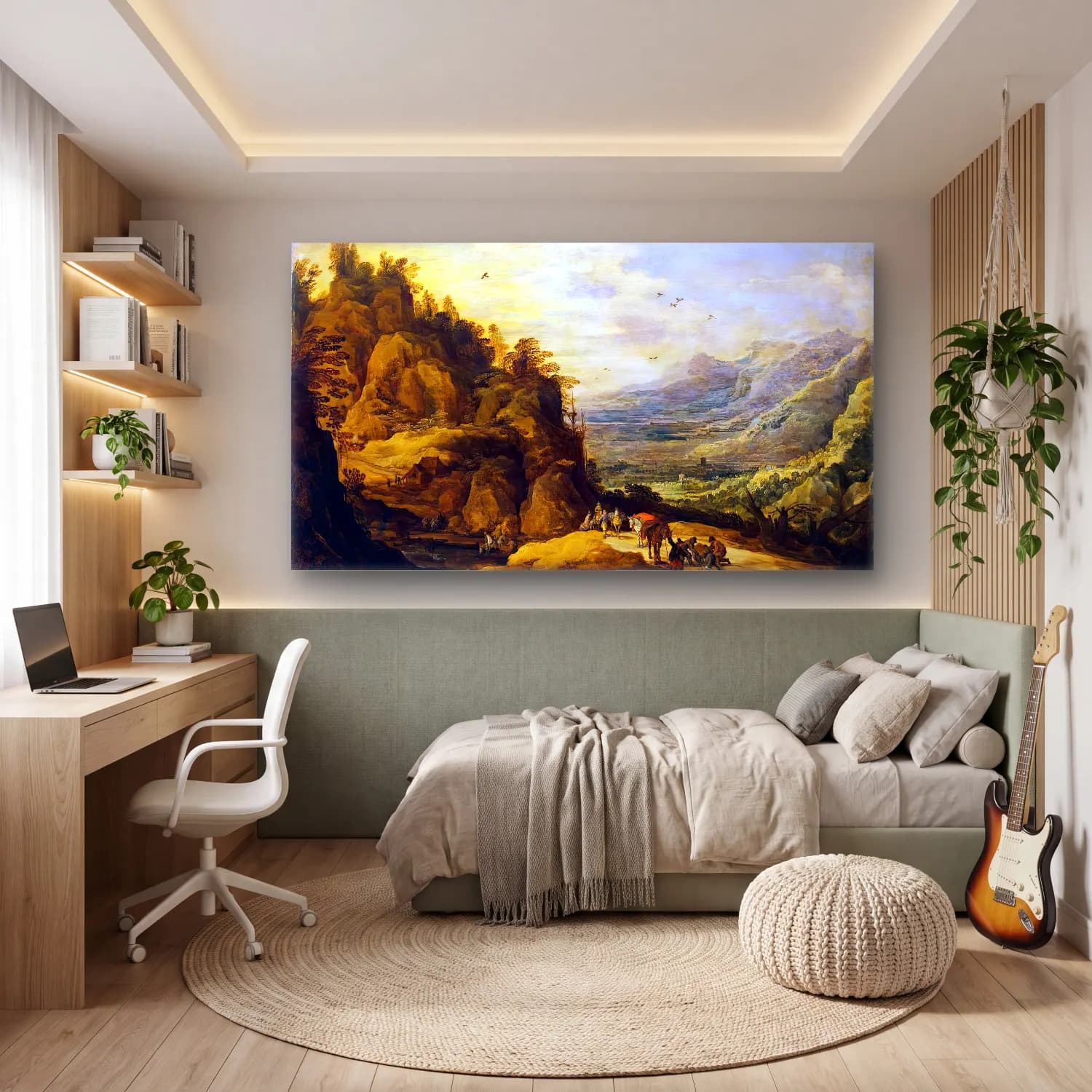 Joos de Momper – Mountainous Landscape with Figures and a Donkey cam tablo — genç odasında