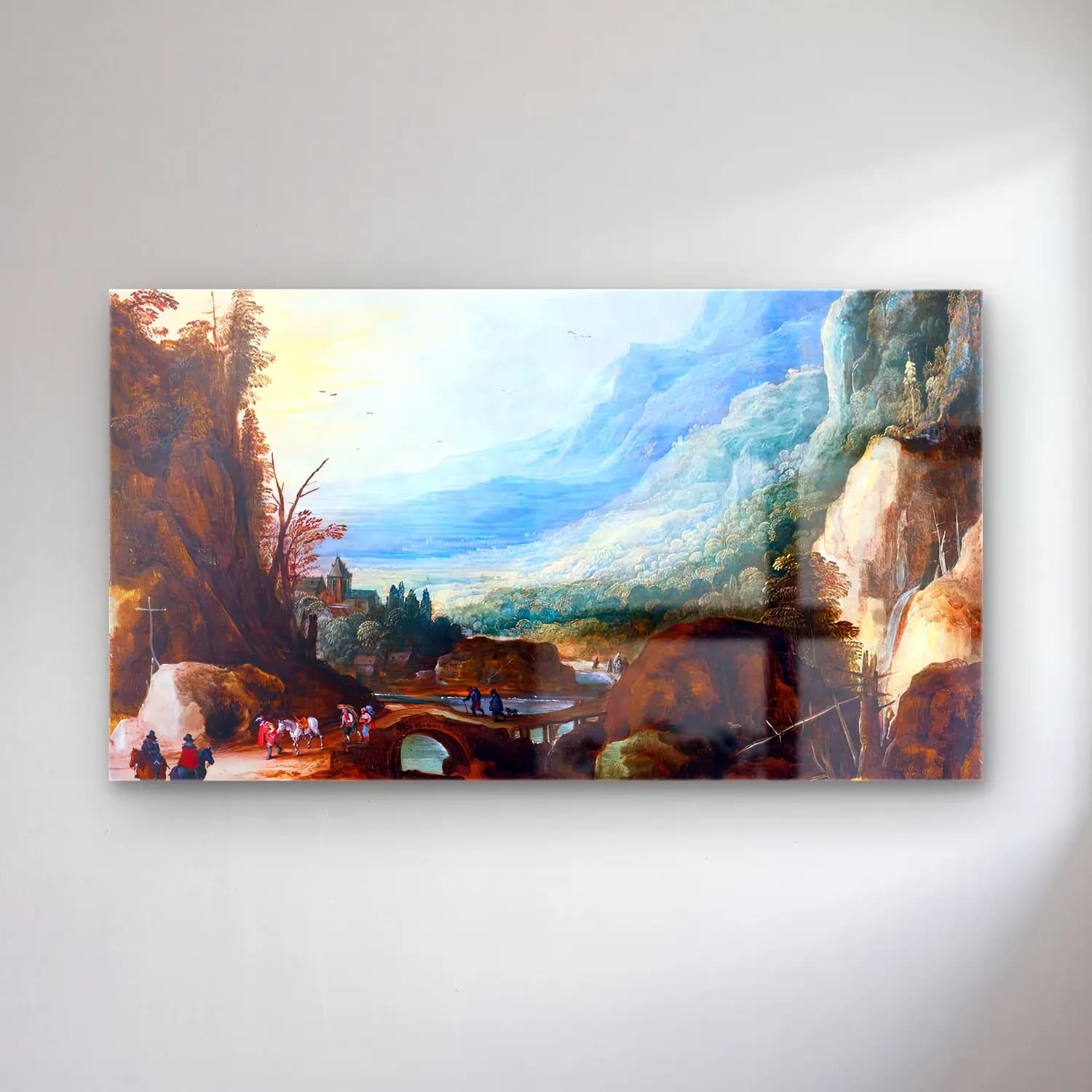 Joos de Momper – Mountainous Landscape with a Bridge across a River cam tablo — Joos de Momper – Mountainous Landscape with a Bridge across a River — yağlı boya dağ manzarası