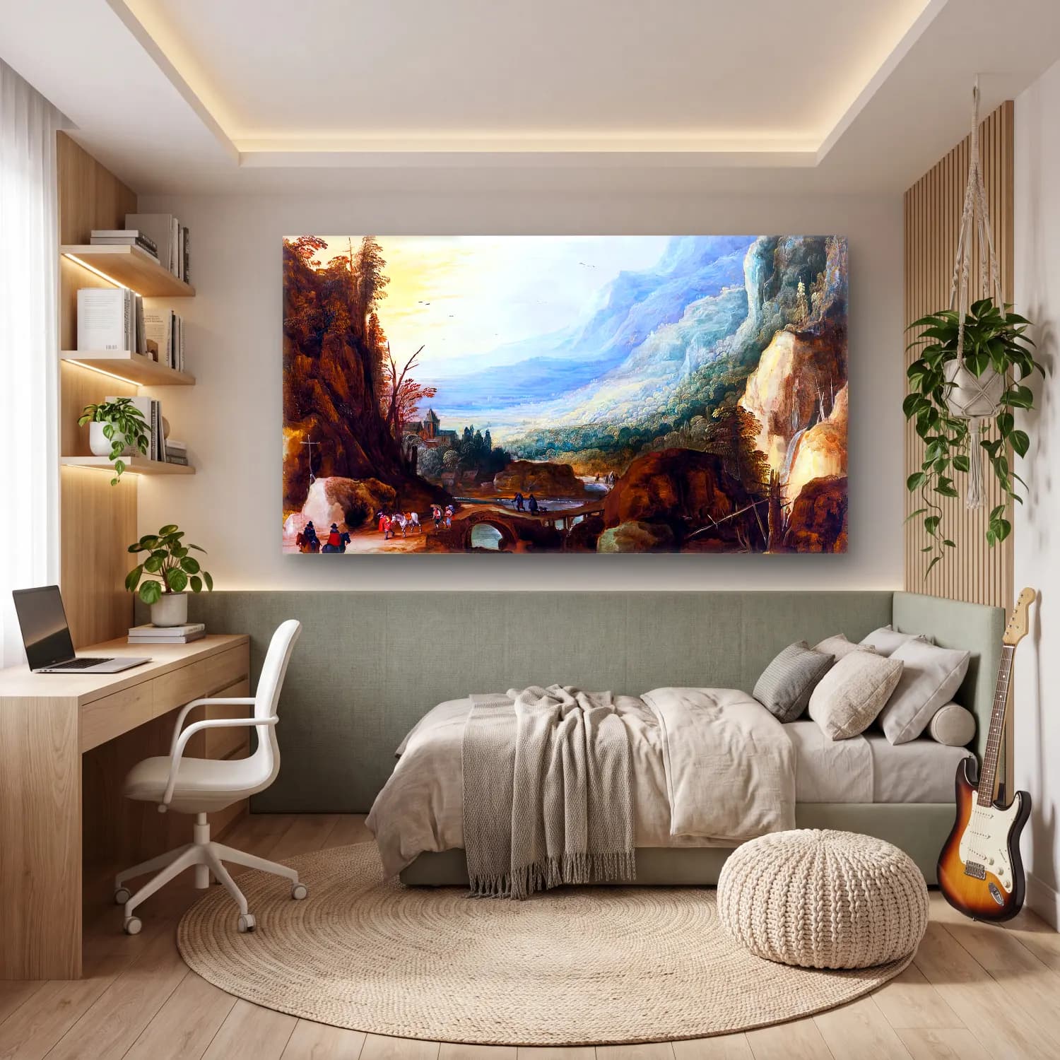 Joos de Momper – Mountainous Landscape with a Bridge across a River cam tablo — genç odasında