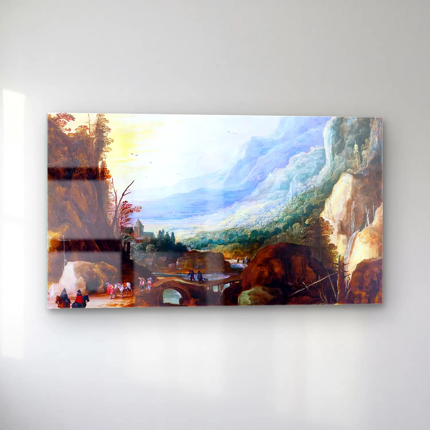 Joos de Momper – Mountainous Landscape with a Bridge across a River cam tablo — sol açıdan görünüm