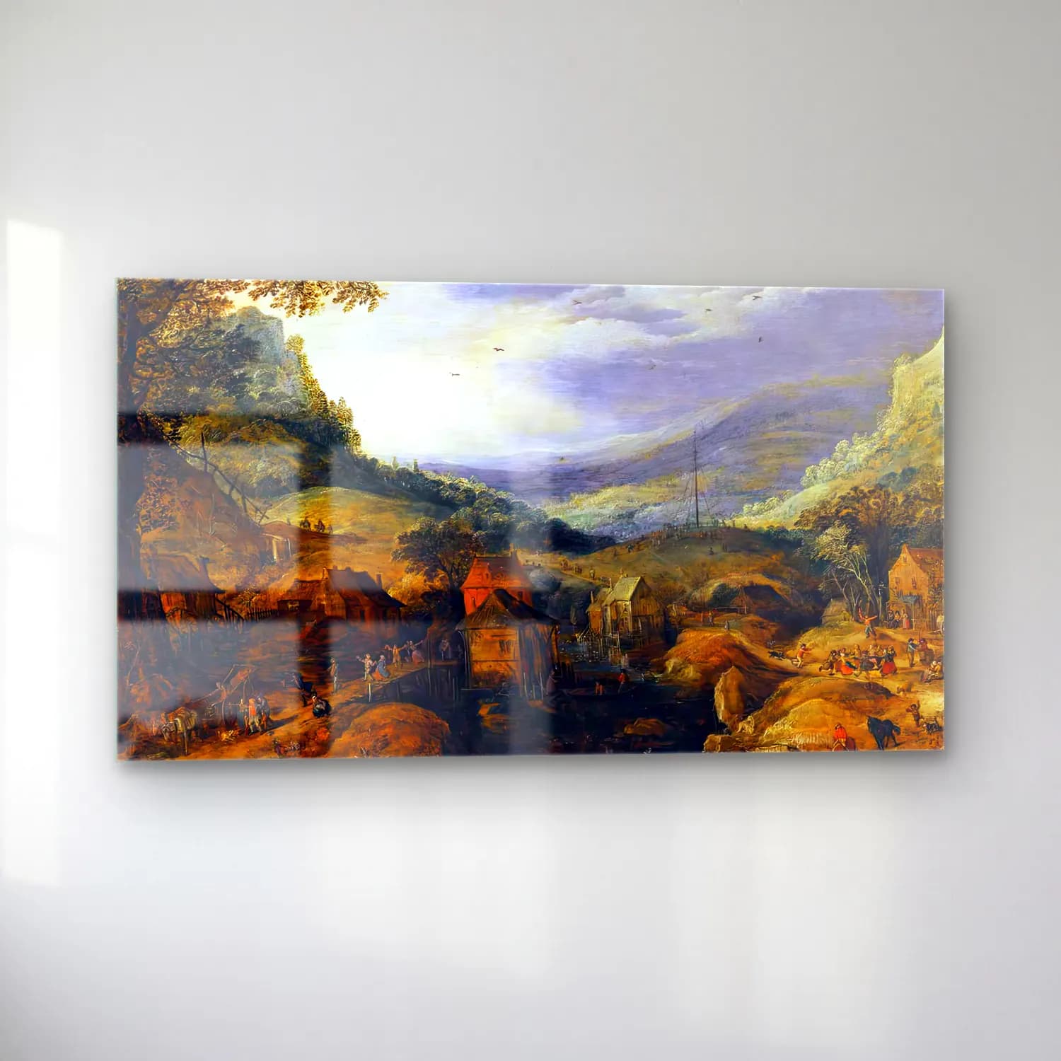 Joos de Momper – Mountainous Landscape – Mavi Tonlar cam tablo — sol açıdan görünüm