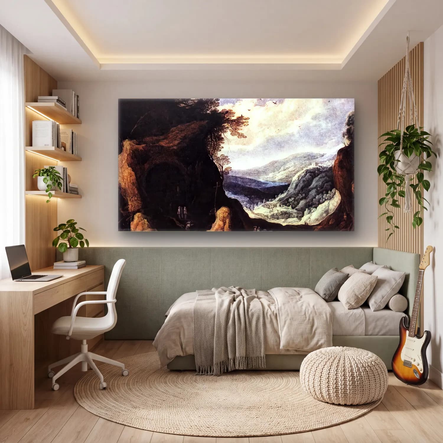 Joos de Momper – Rocky Landscape with Monks cam tablo — genç odasında