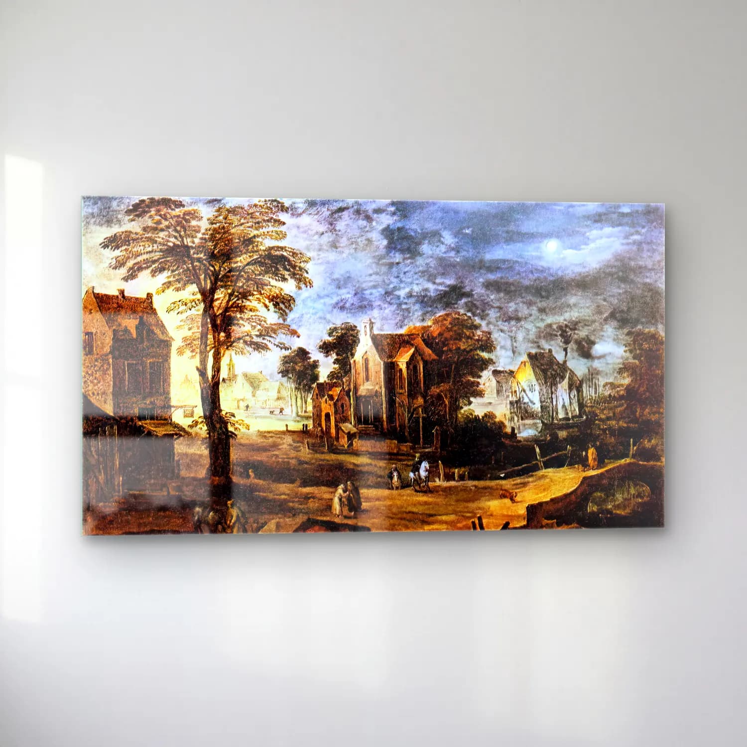 Joos de Momper – Village at Full Moon cam tablo — sol açıdan görünüm