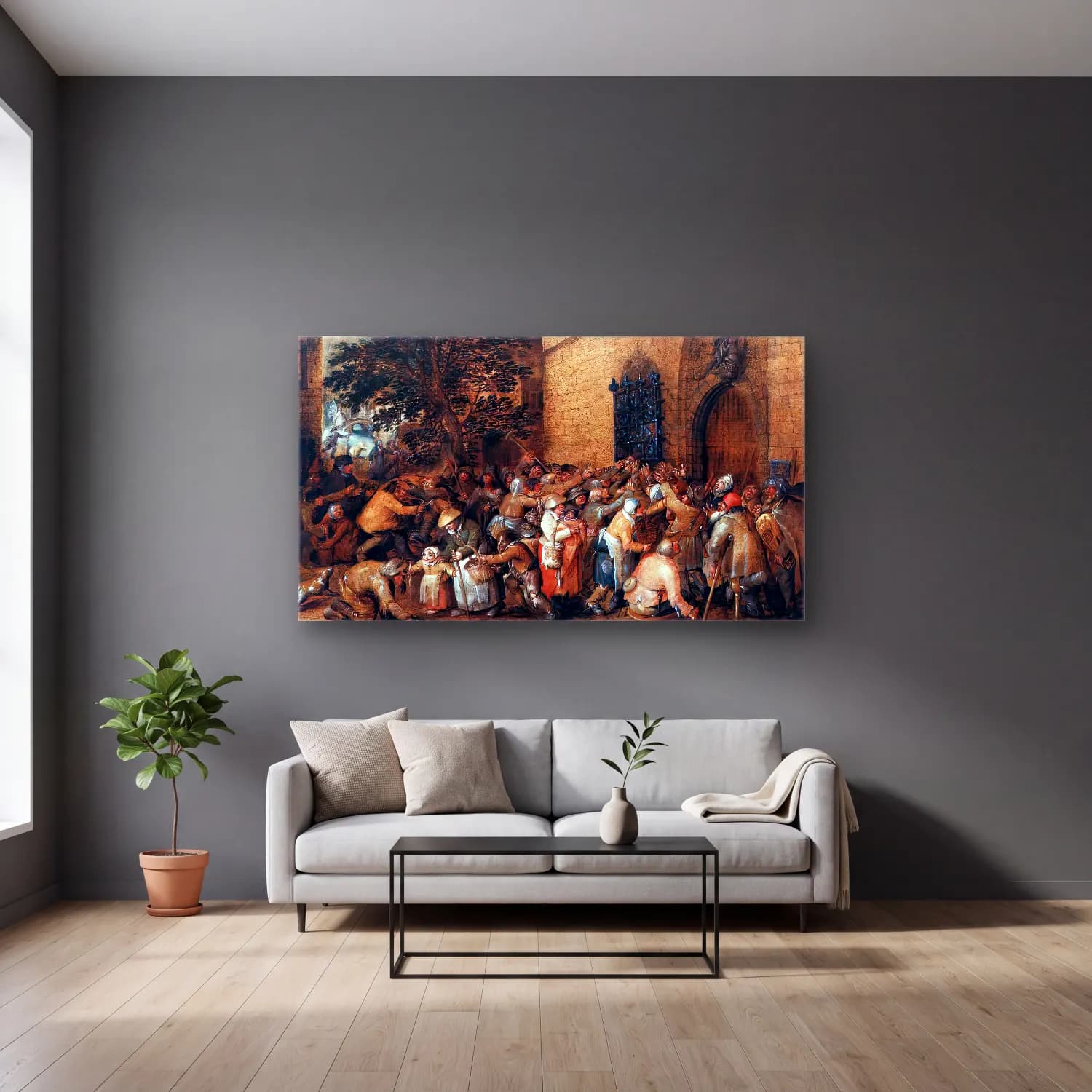 David Vinckboons – Distribution of Loaves to the Poor cam tablo — gri duvarlı salonda