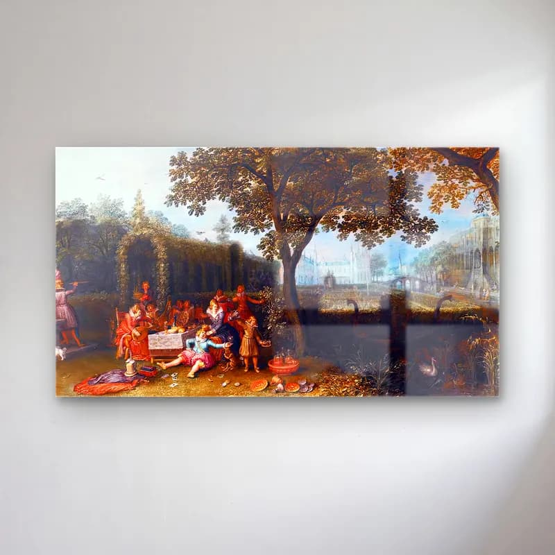 David Vinckboons – Elegant Party in an Ornate Palace Garden cam tablo — David Vinckboons – Elegant Party in an Ornate Palace Garden — yağlı boya mitolojik sahne