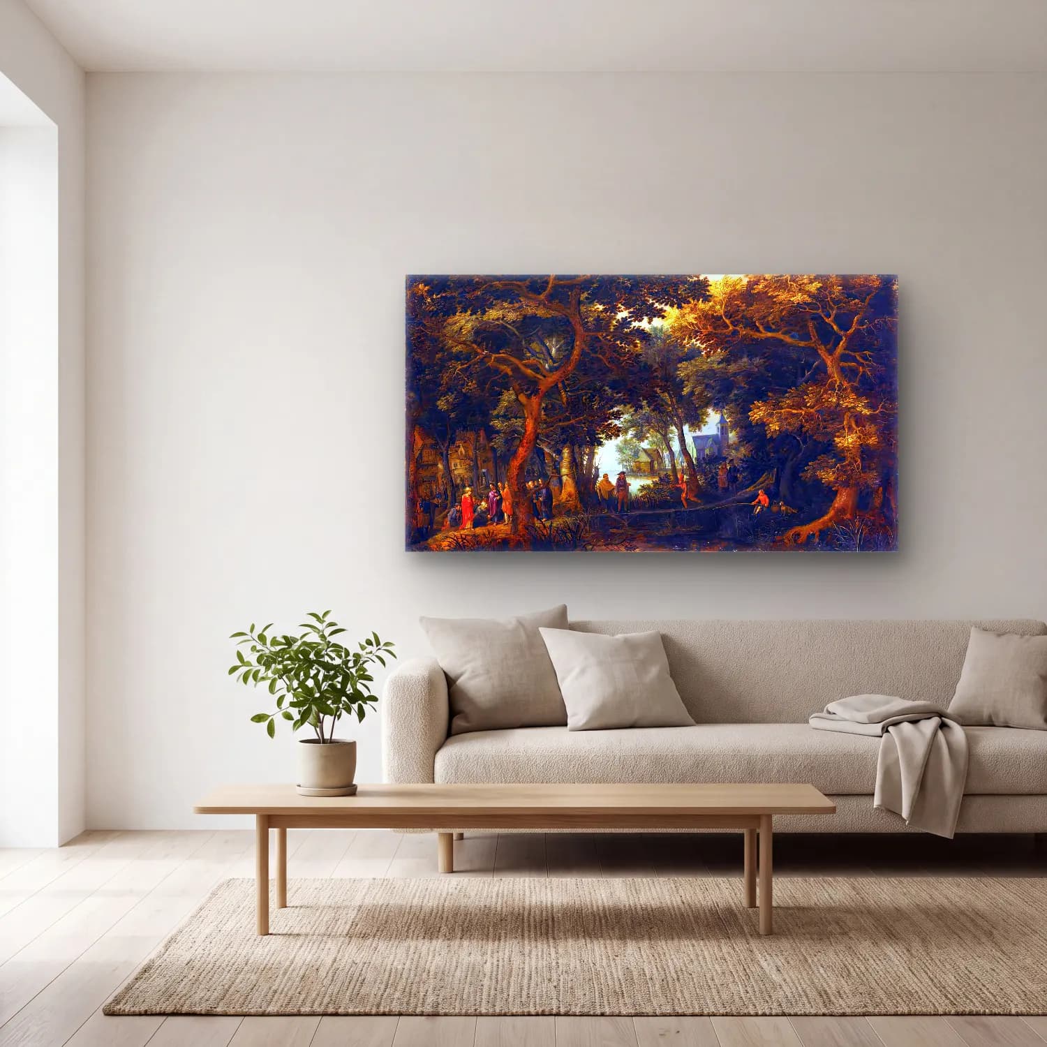David Vinckboons – Forest Landscape with Two of Christ s Miracles cam tablo — açık renk salonda