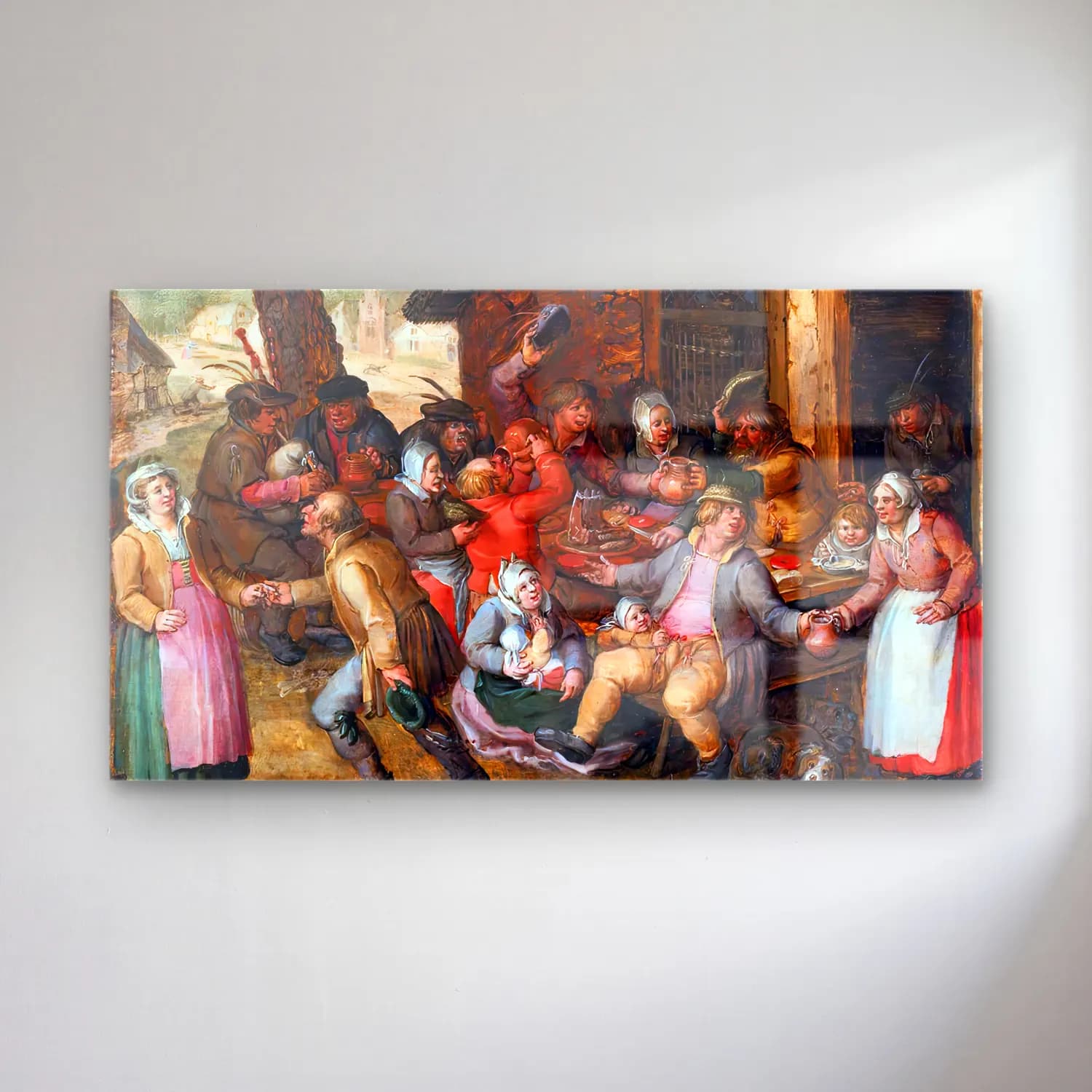 David Vinckboons – Peasant Feast – Kırmızı Tonlar cam tablo — David Vinckboons – Peasant Feast – Kırmızı Tonlar — yağlı boya dini sahne